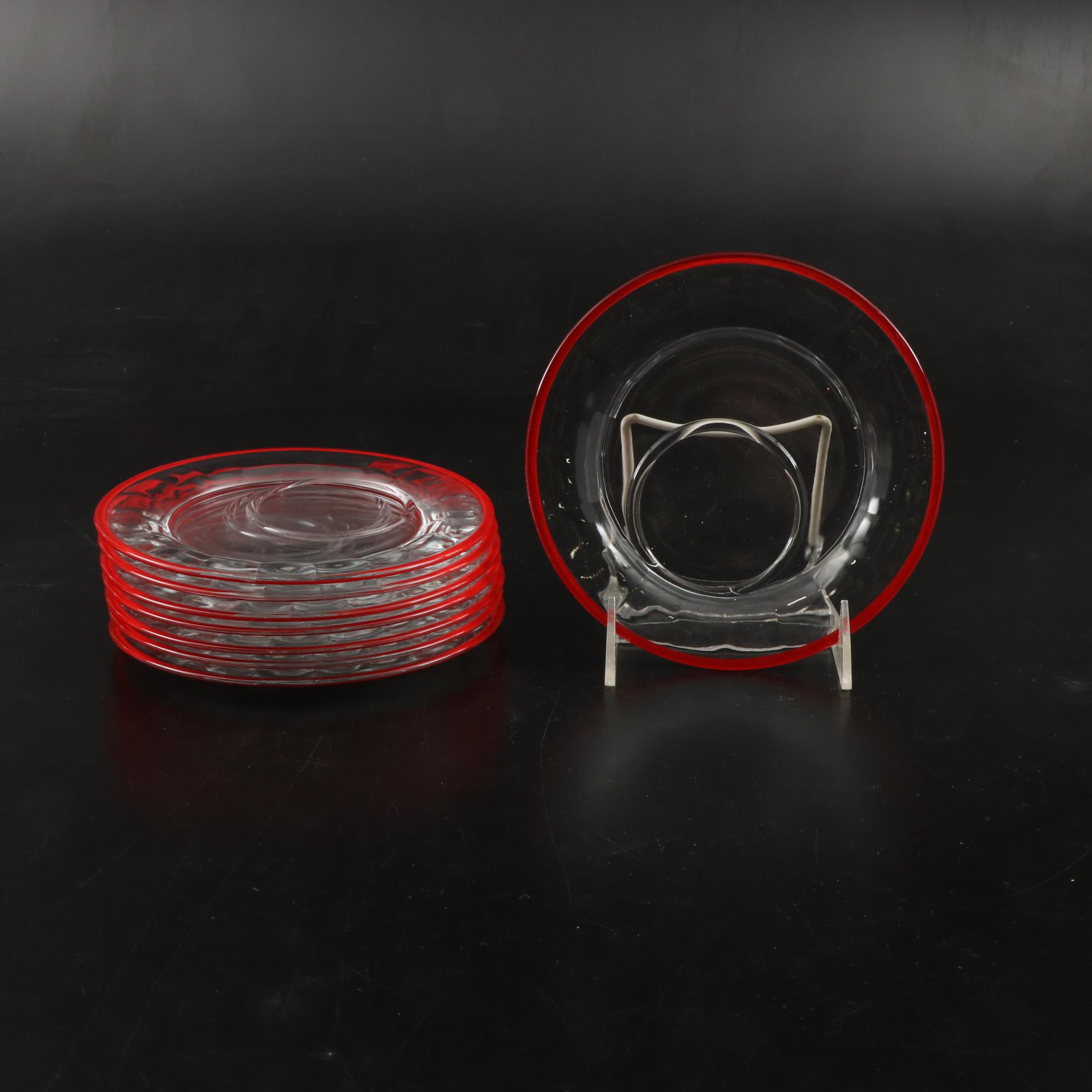 Red and White Striped Glass Dinnerware, Mid-20th Century