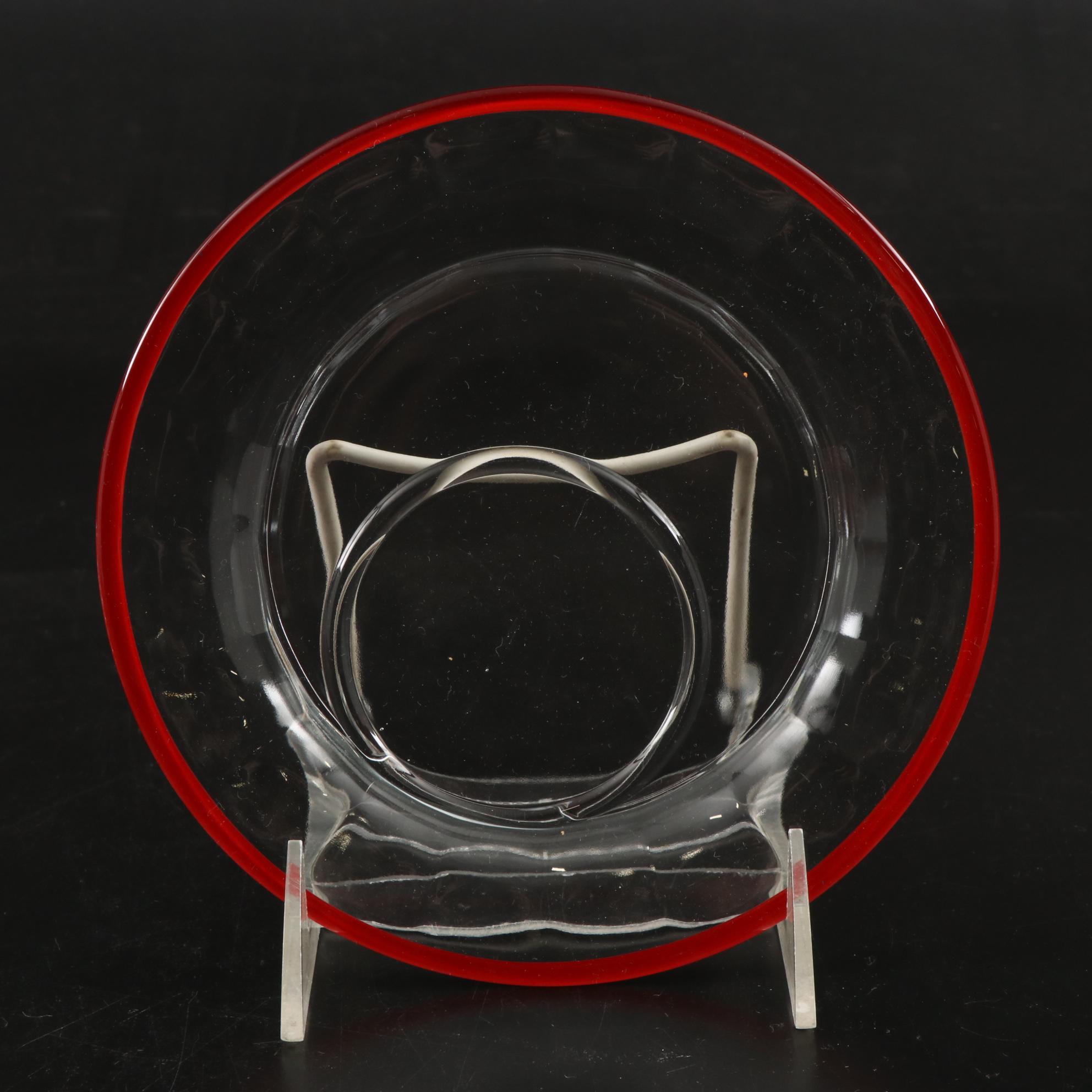 Red and White Striped Glass Dinnerware, Mid-20th Century