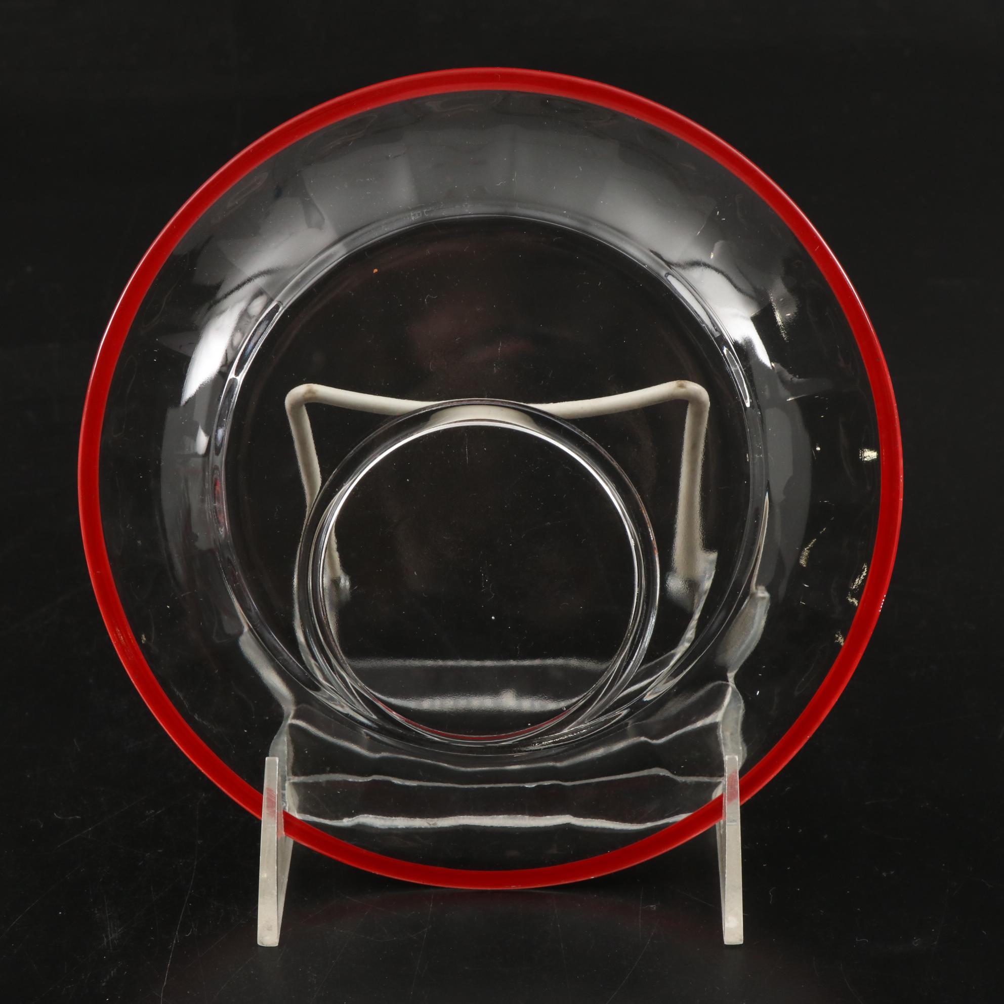 Red and White Striped Glass Dinnerware, Mid-20th Century