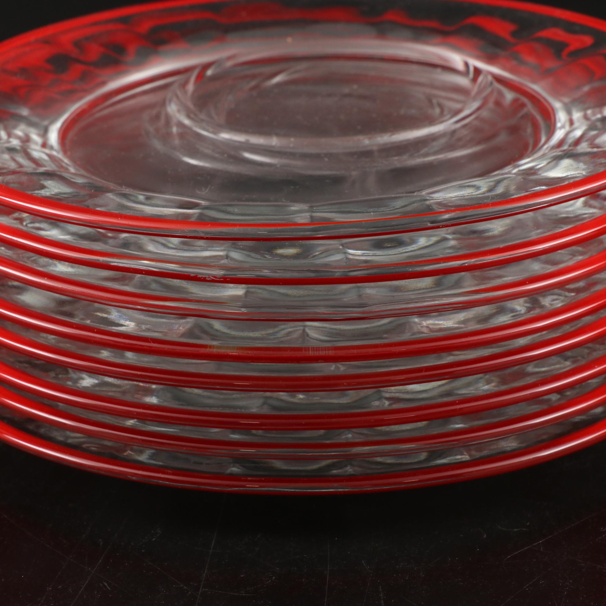 Red and White Striped Glass Dinnerware, Mid-20th Century