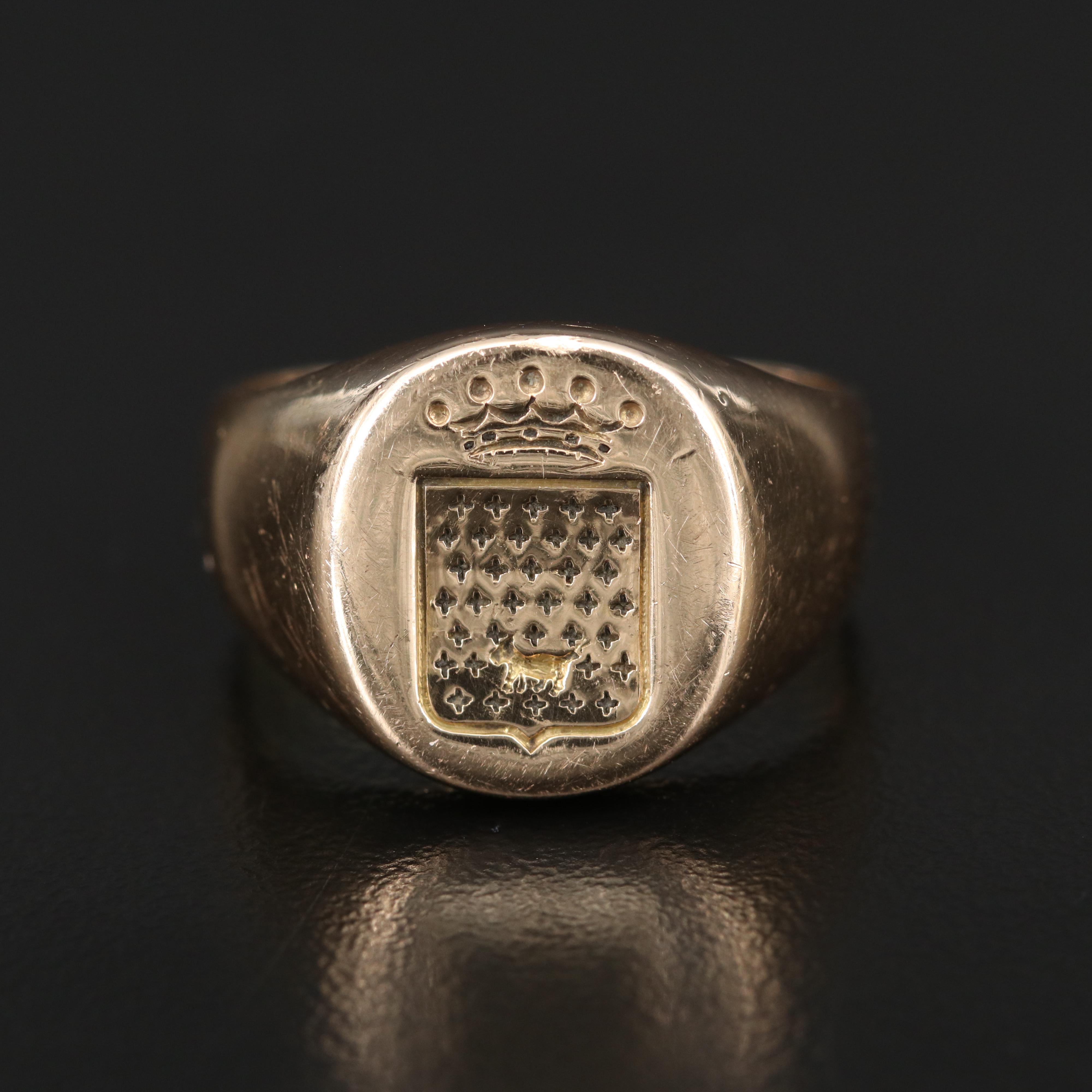 18K Signet Ring with Crown Emblem