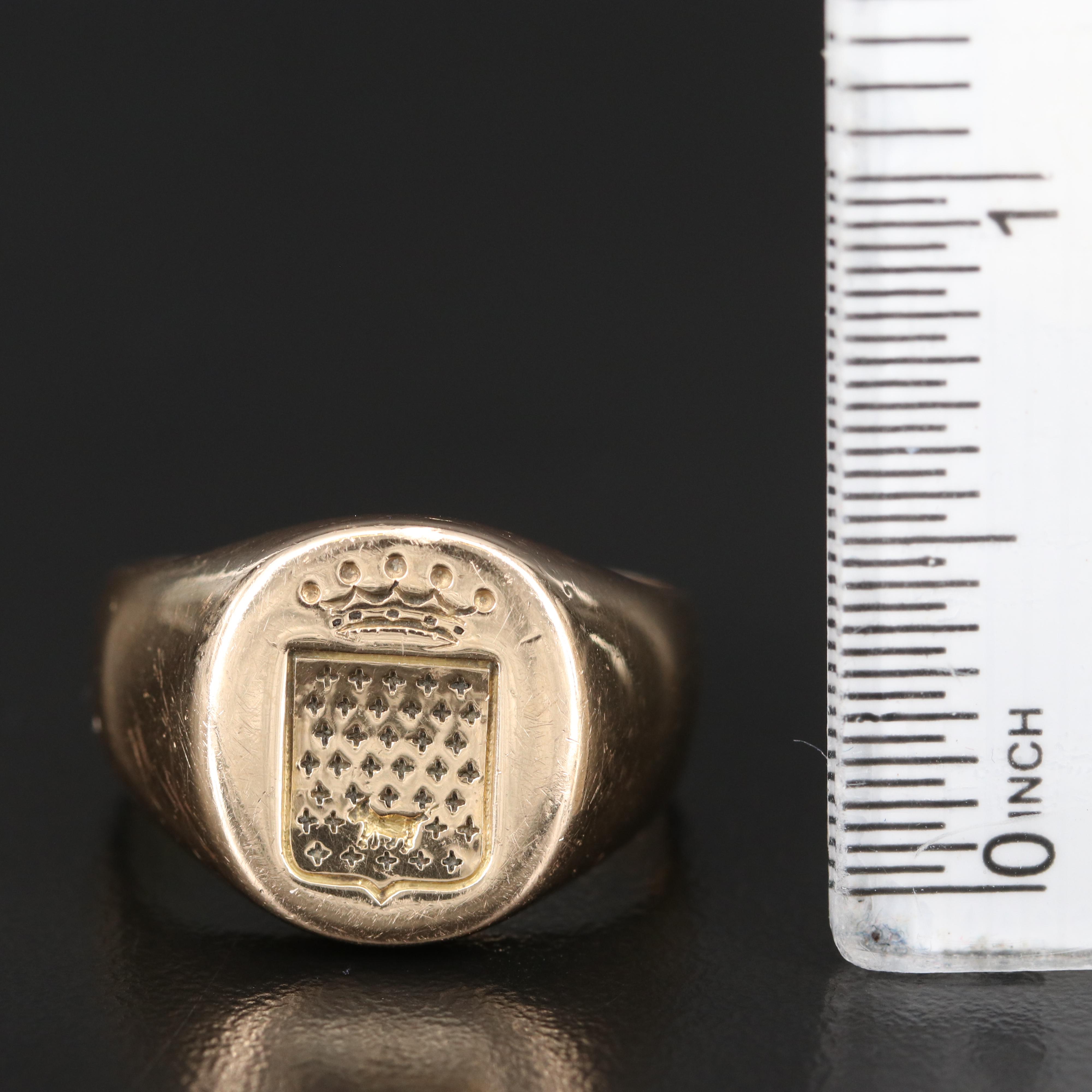 18K Signet Ring with Crown Emblem