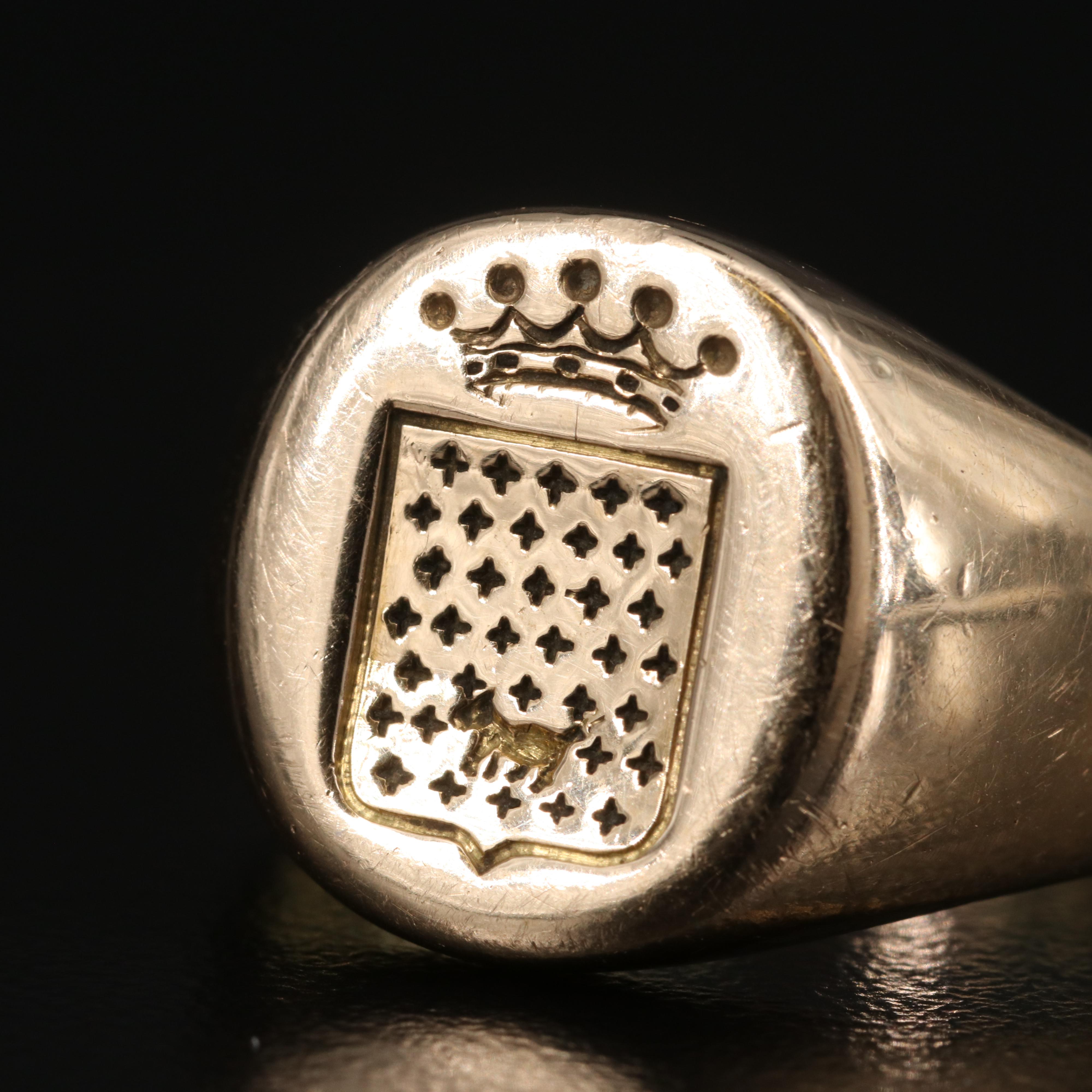 18K Signet Ring with Crown Emblem