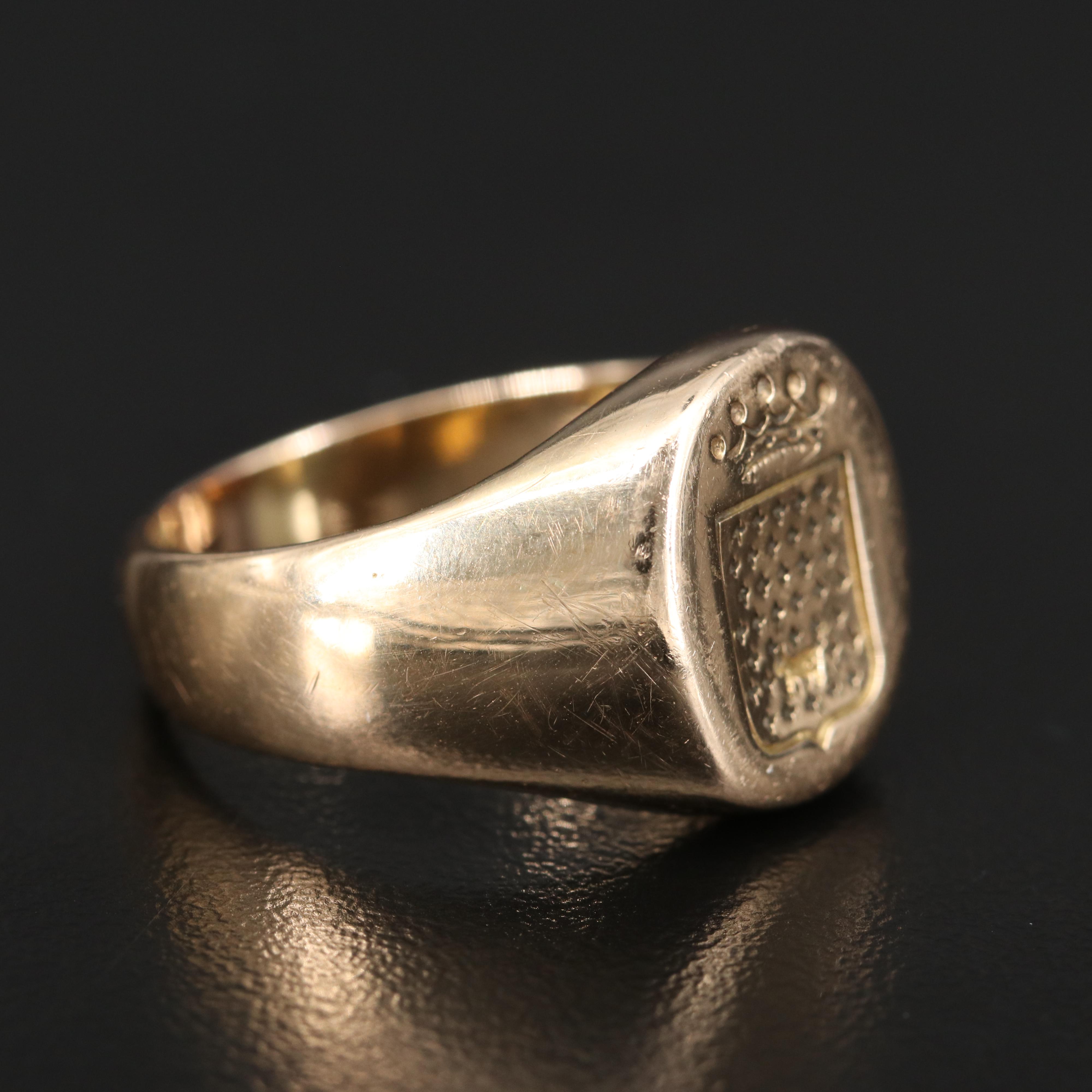 18K Signet Ring with Crown Emblem