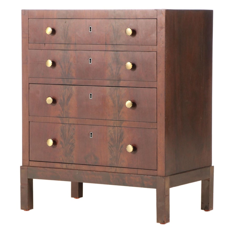 Flame Mahogany Four-Drawer Bedside Chest, 20th Century