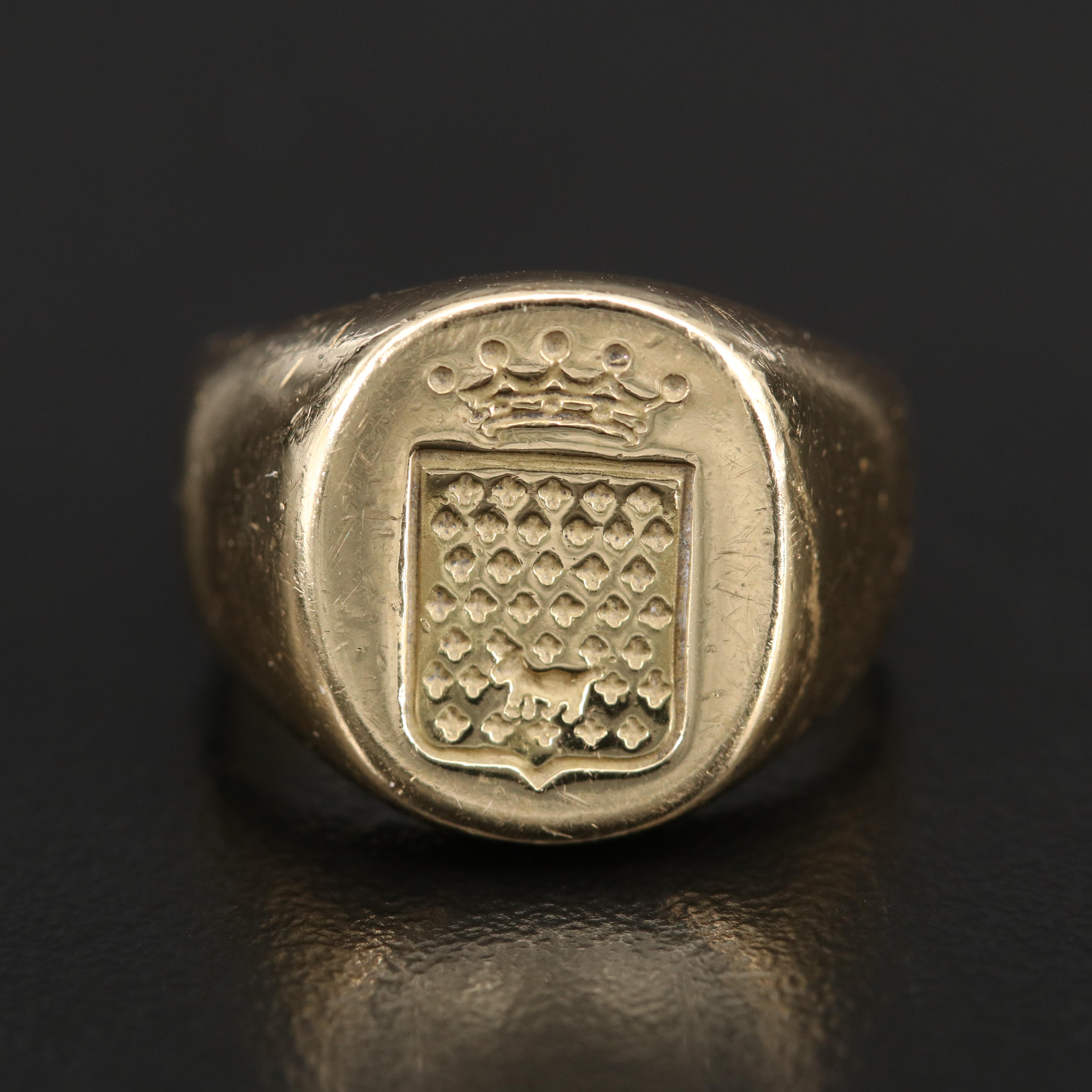 18K Signet Ring with Crown Emblem