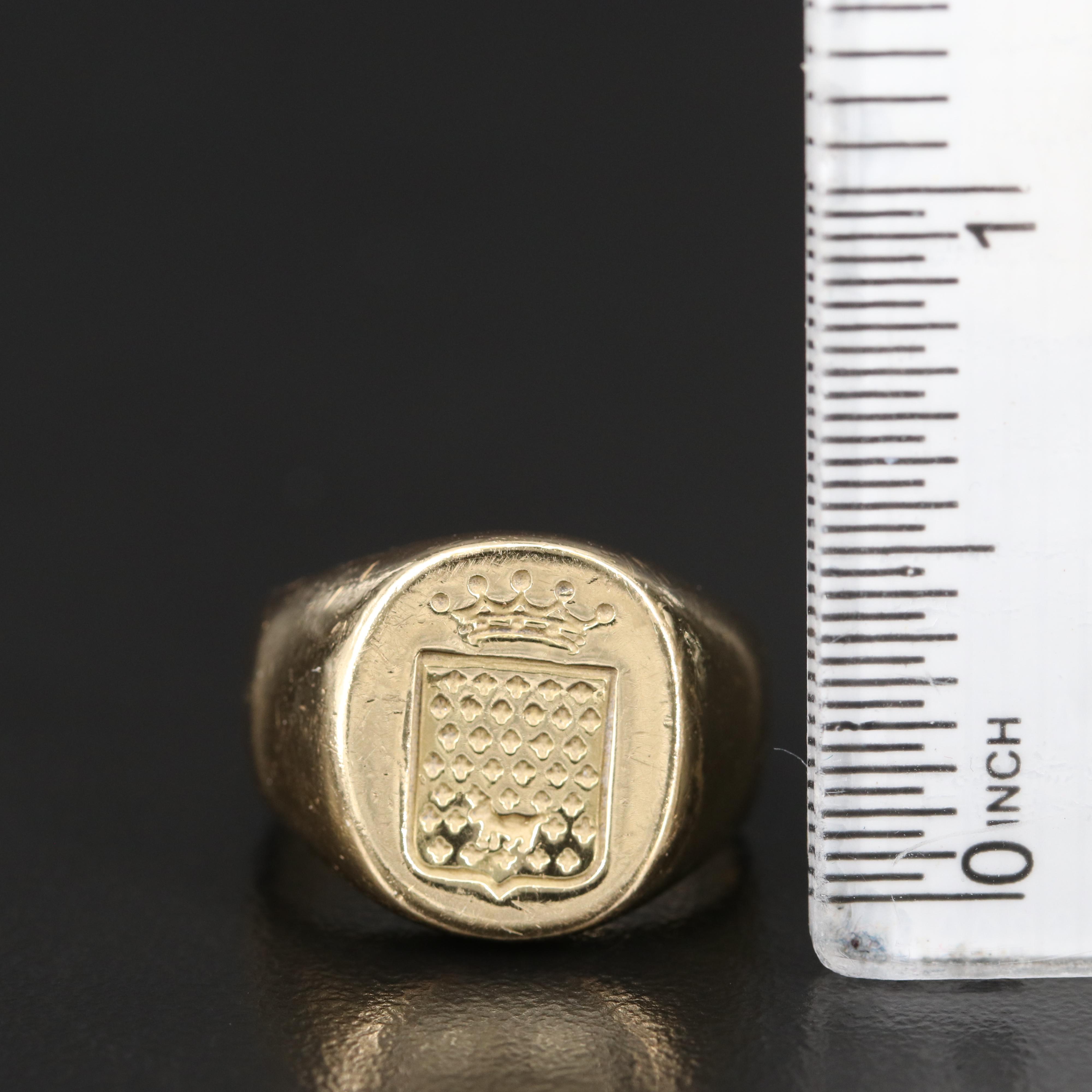 18K Signet Ring with Crown Emblem