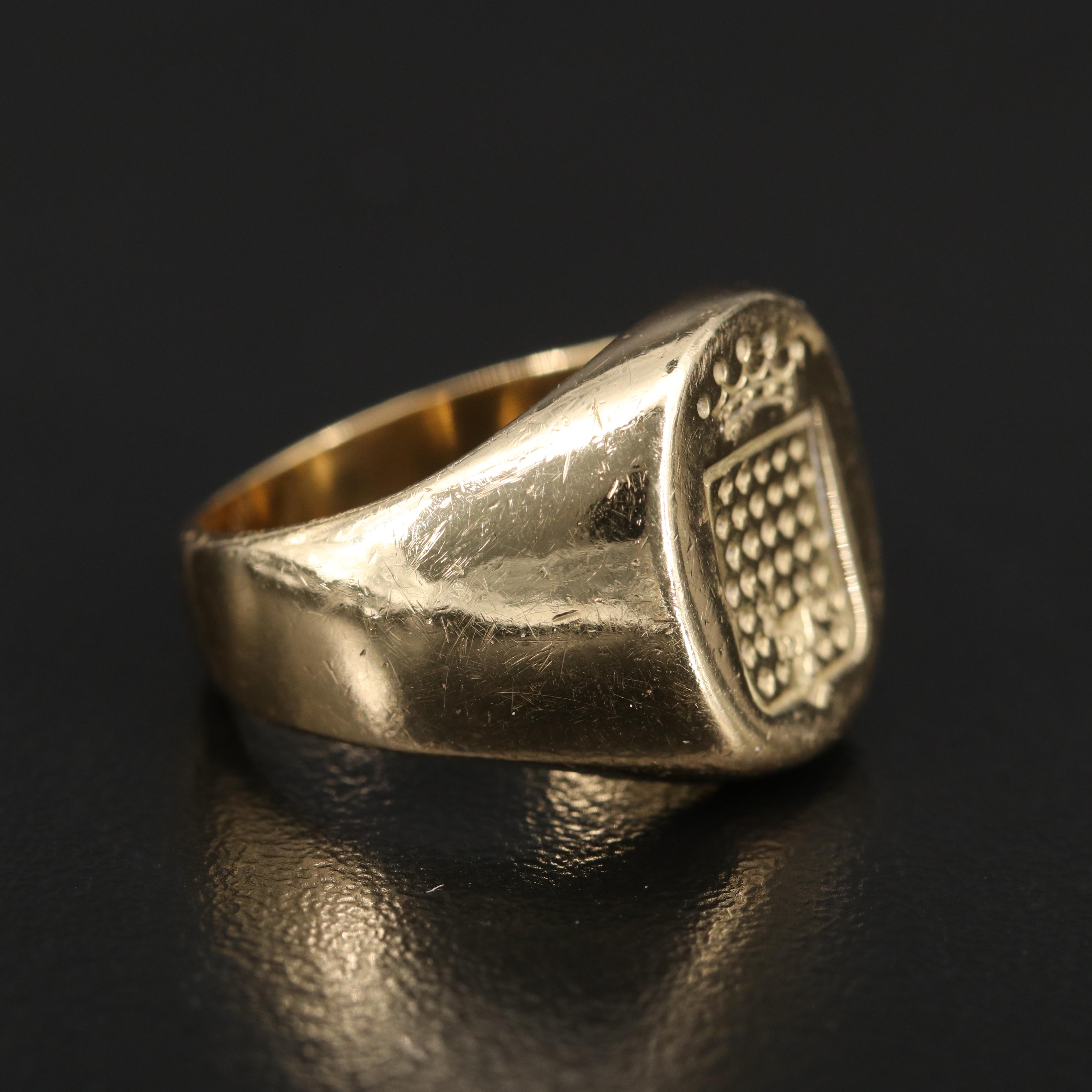 18K Signet Ring with Crown Emblem