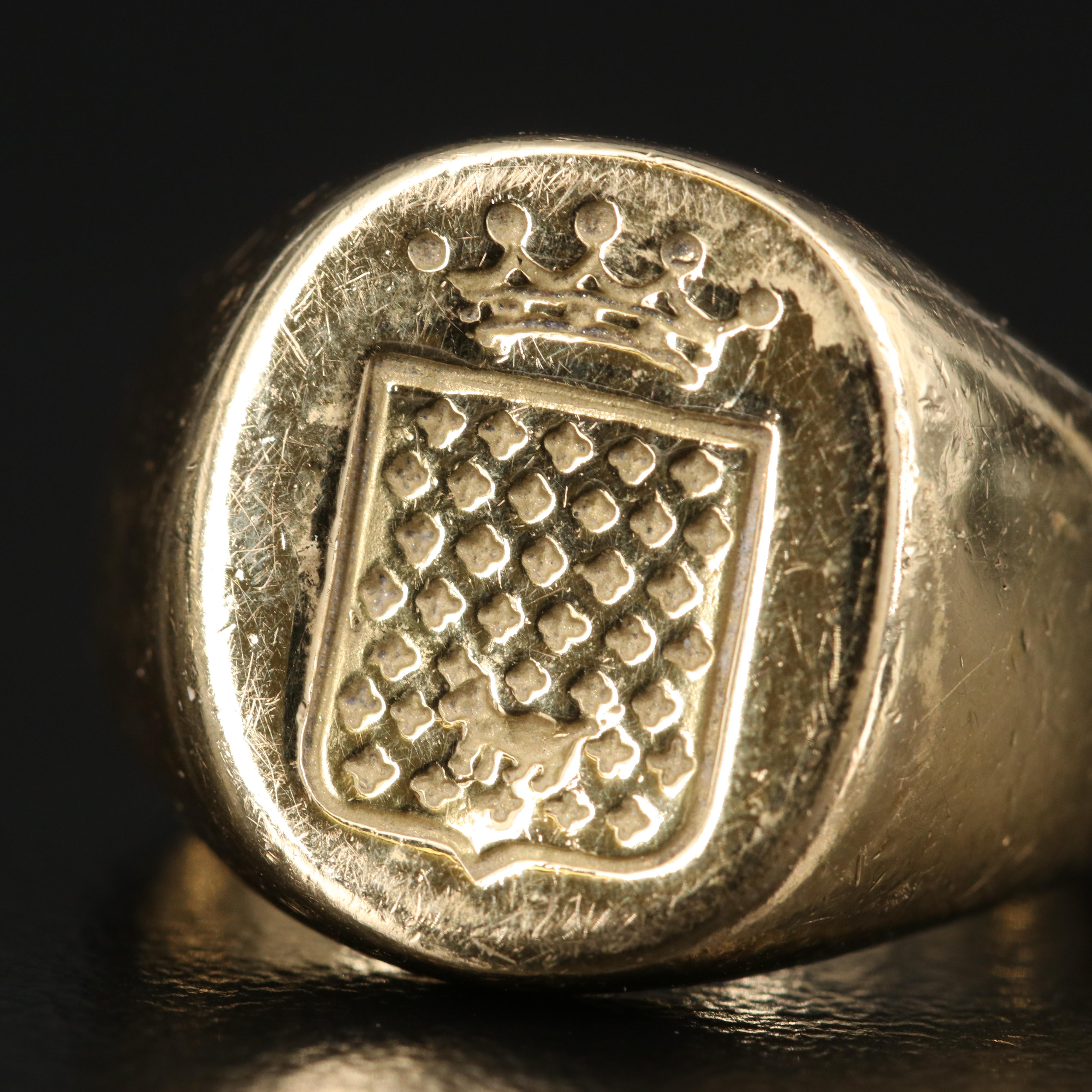 18K Signet Ring with Crown Emblem