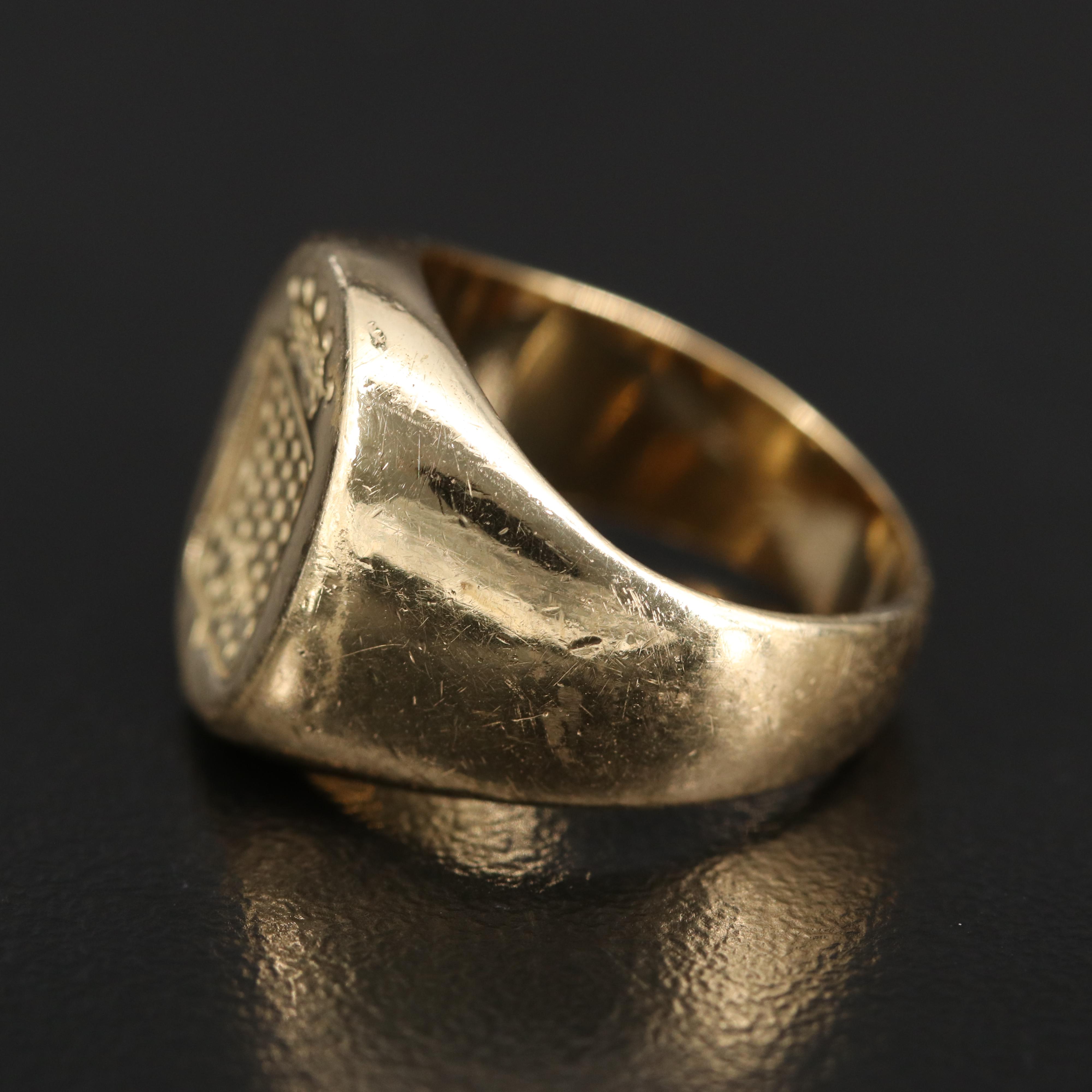 18K Signet Ring with Crown Emblem