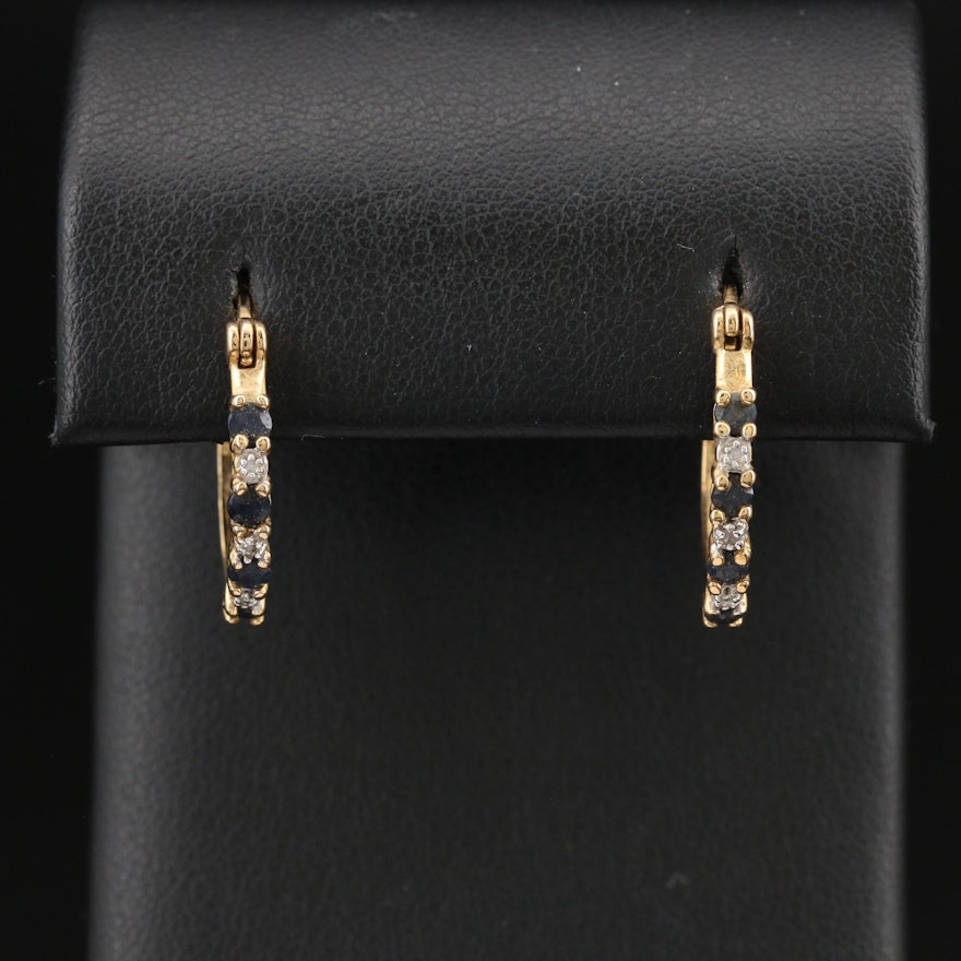 Sterling Corundum and  Diamond Hoop Earrings