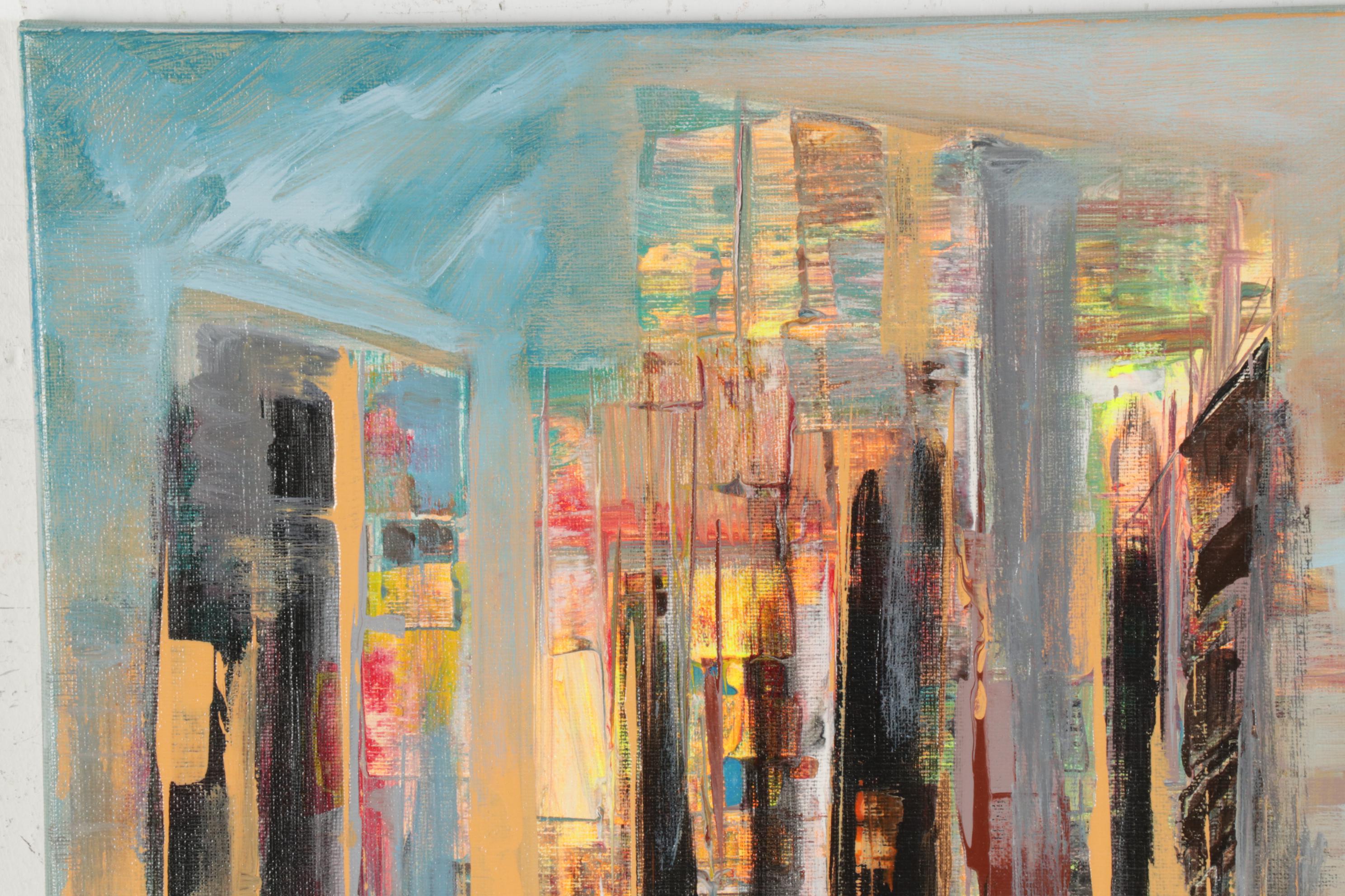 Farshad Lanjani Acrylic Painting of City Street at Sunset, 21st Century