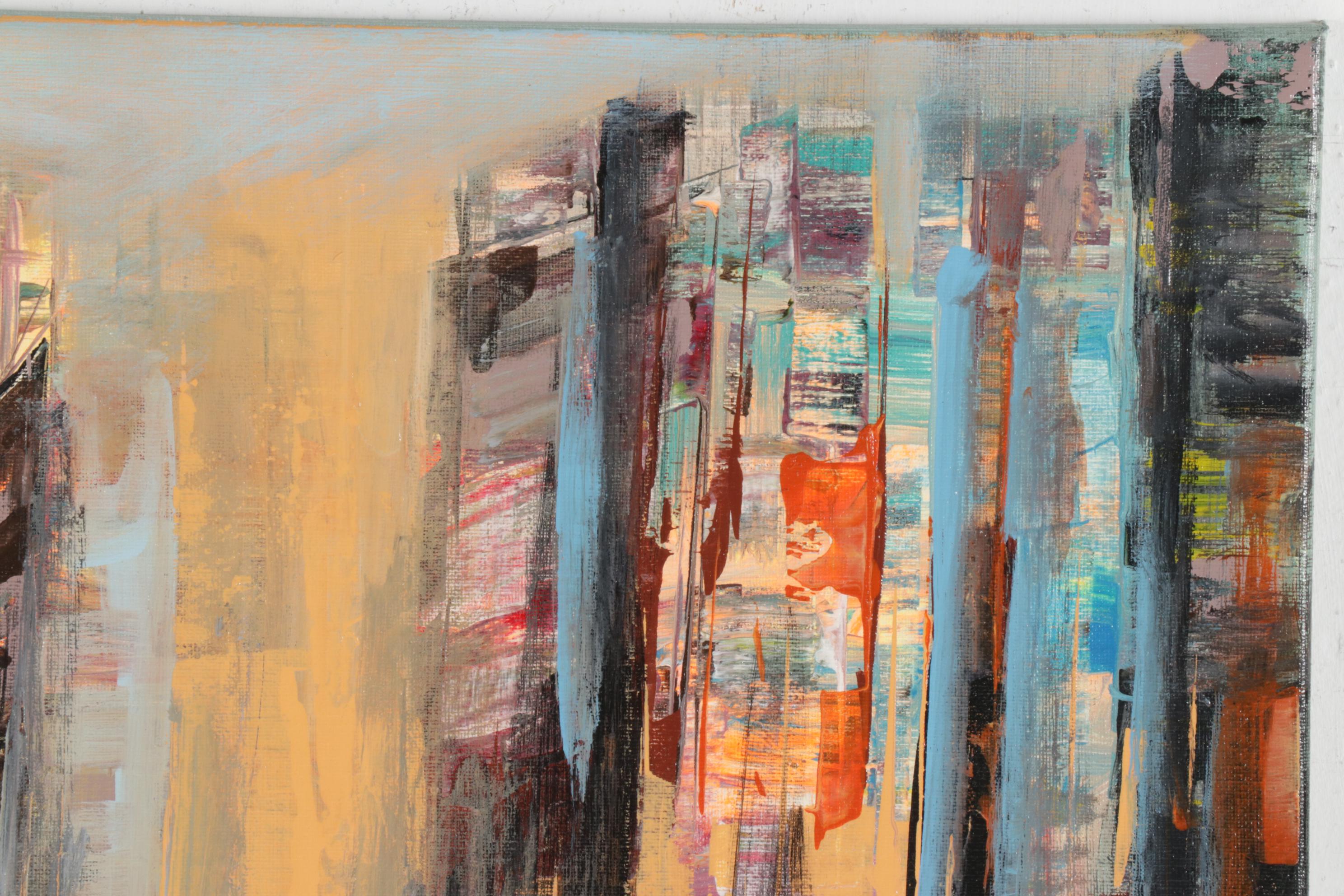 Farshad Lanjani Acrylic Painting of City Street at Sunset, 21st Century