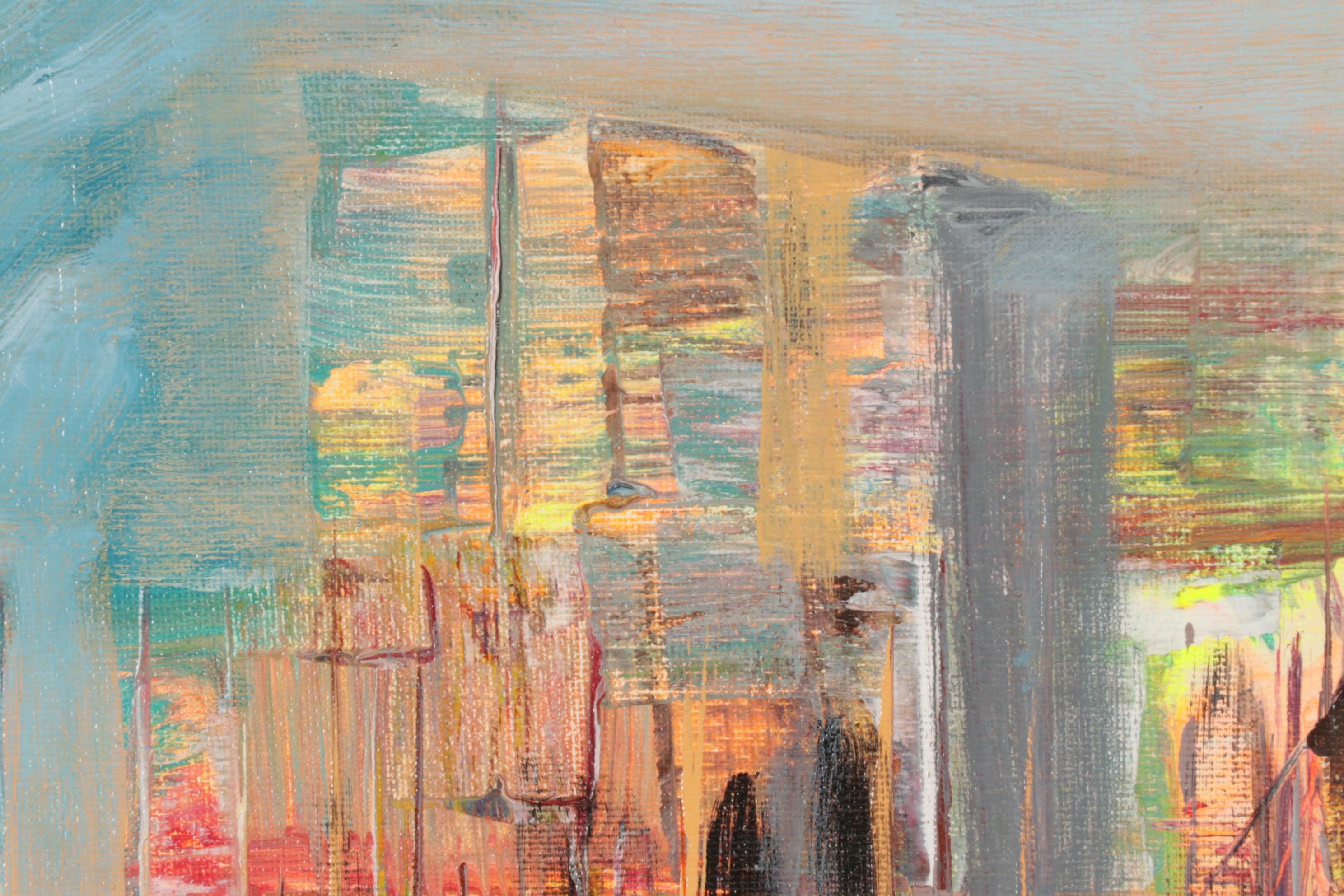 Farshad Lanjani Acrylic Painting of City Street at Sunset, 21st Century