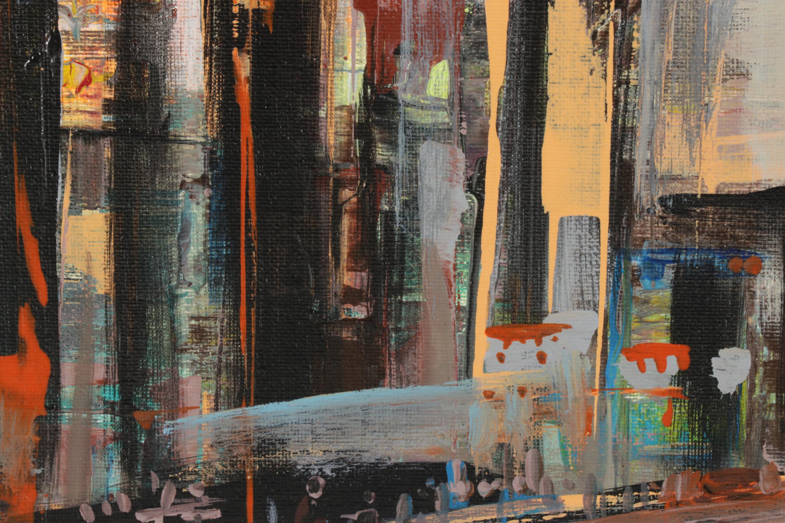 Farshad Lanjani Acrylic Painting of City Street at Sunset, 21st Century