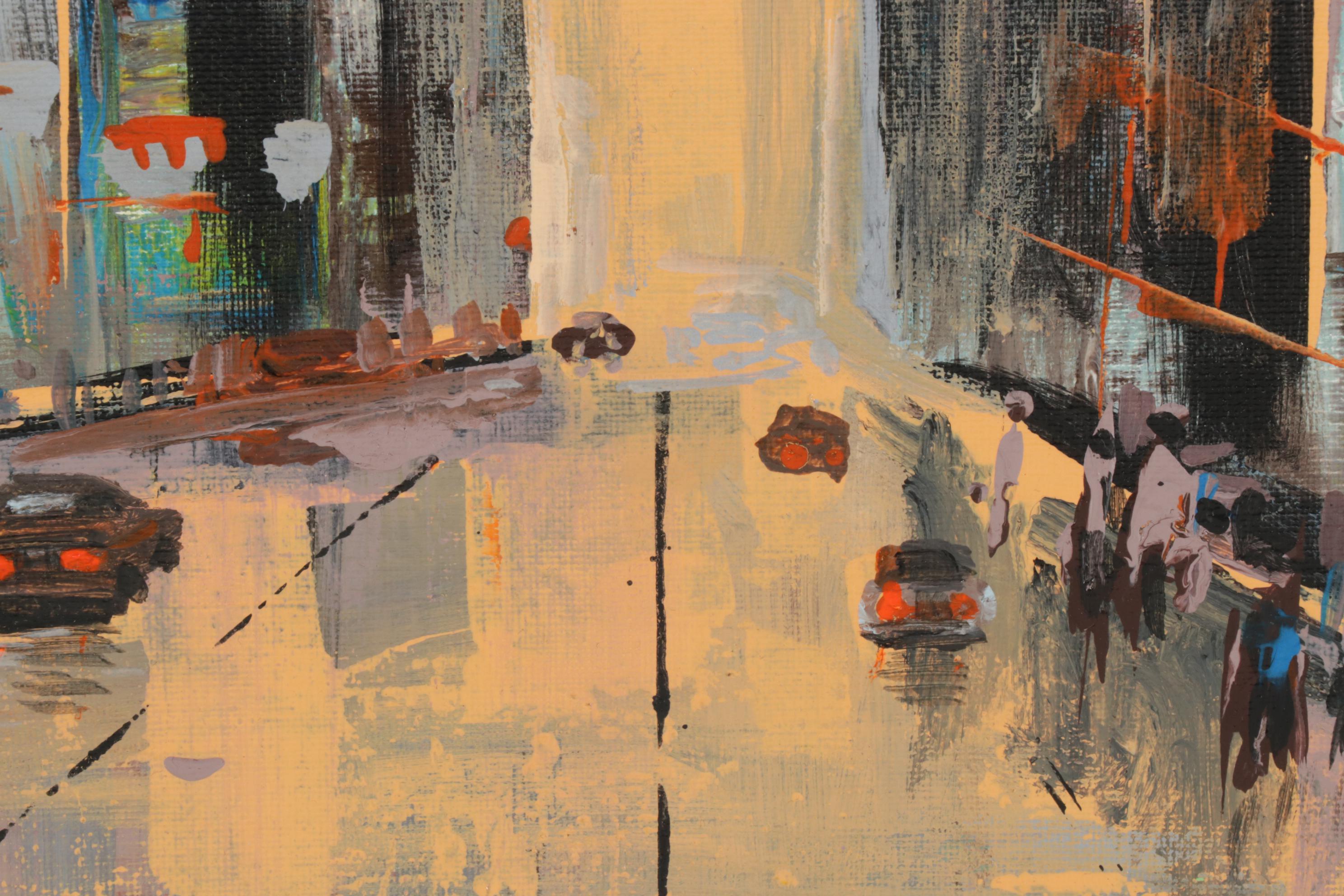 Farshad Lanjani Acrylic Painting of City Street at Sunset, 21st Century