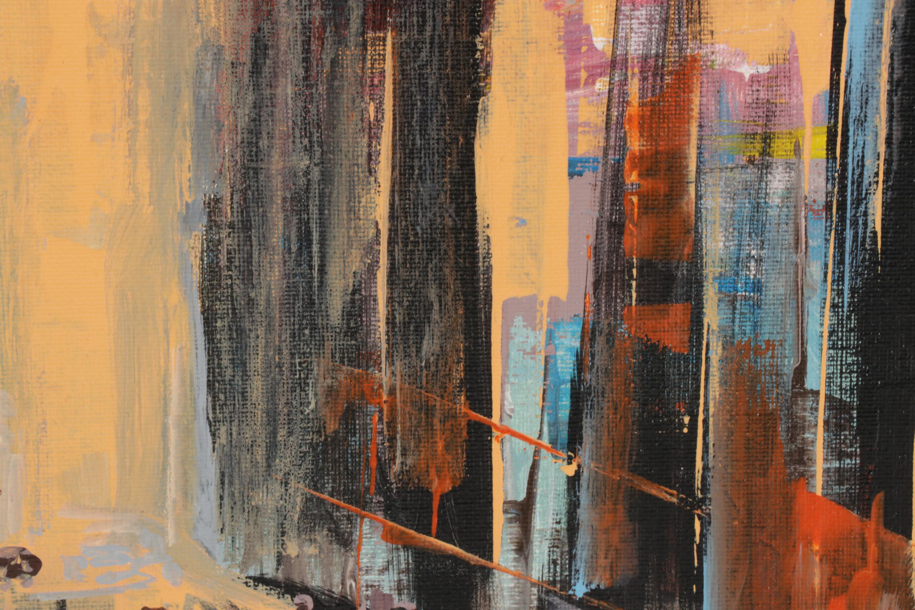 Farshad Lanjani Acrylic Painting of City Street at Sunset, 21st Century