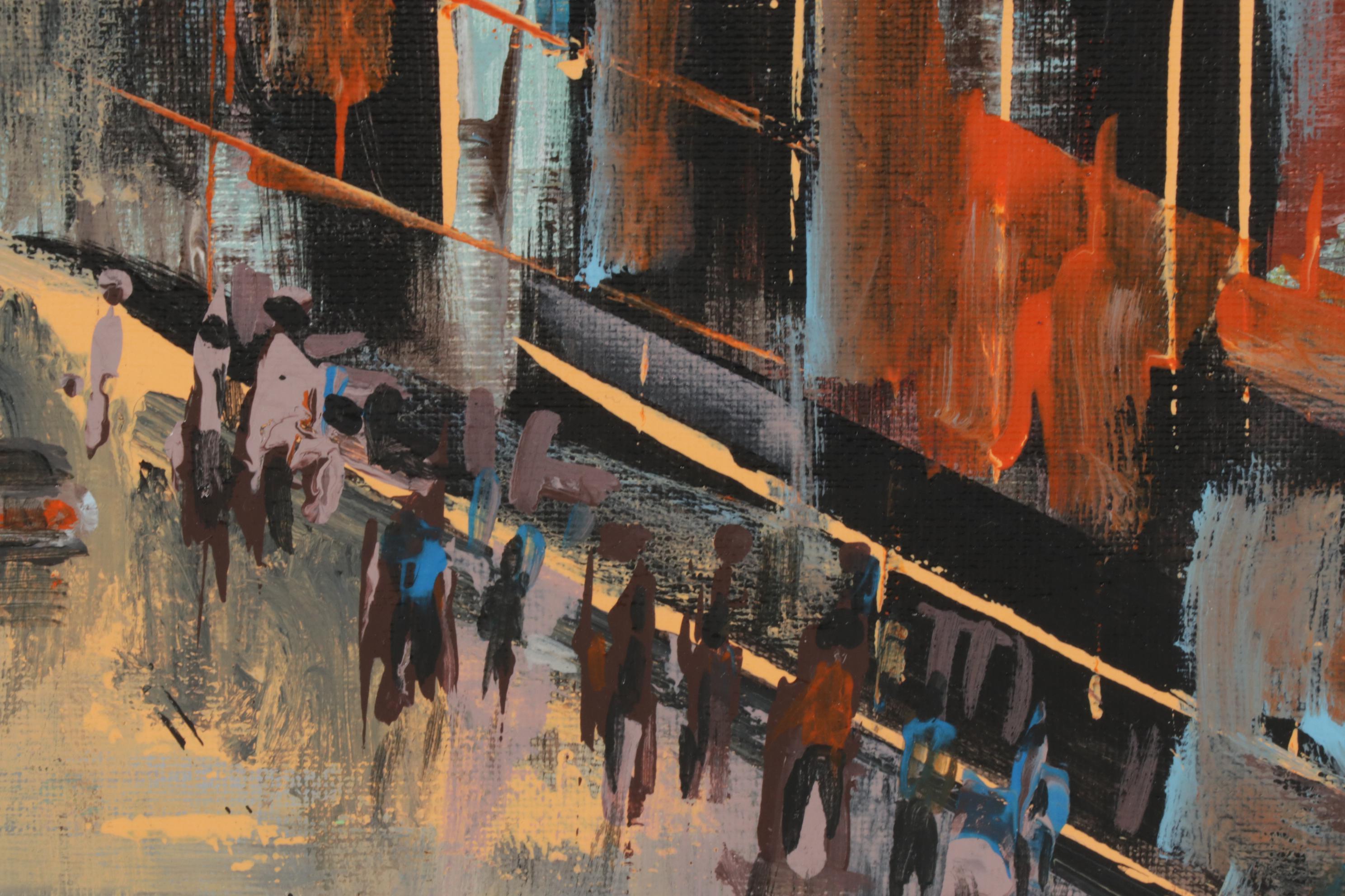 Farshad Lanjani Acrylic Painting of City Street at Sunset, 21st Century