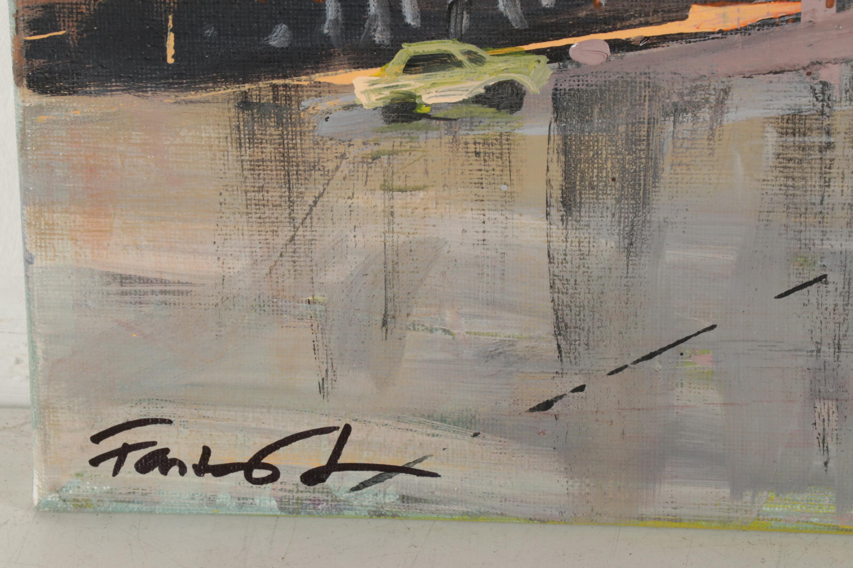 Farshad Lanjani Acrylic Painting of City Street at Sunset, 21st Century