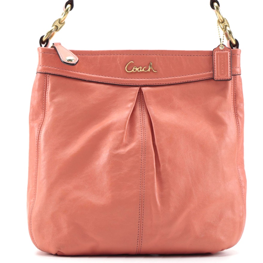 Coach Ashley Hipster Pleated Coral Leather Crossbody