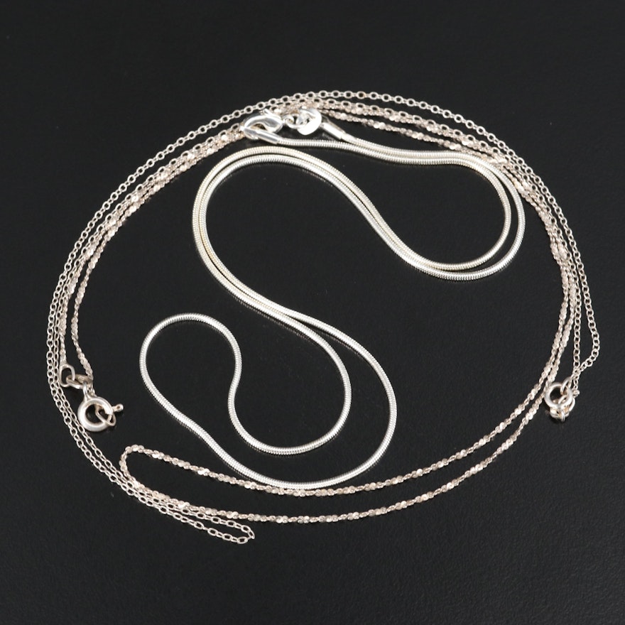 Sterling Silver Cable, Snake and Twisted Serpentine Chain Necklaces
