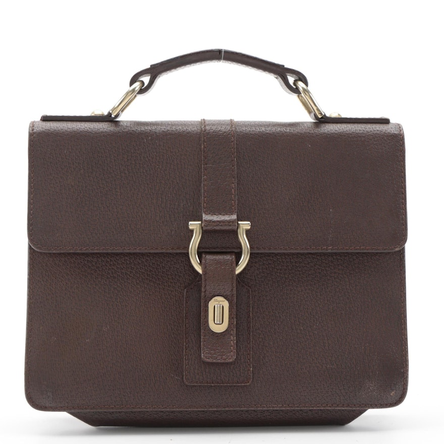 Salvatore Ferragamo Gancini Turnlock Handbag in Brown Pigskin Leather