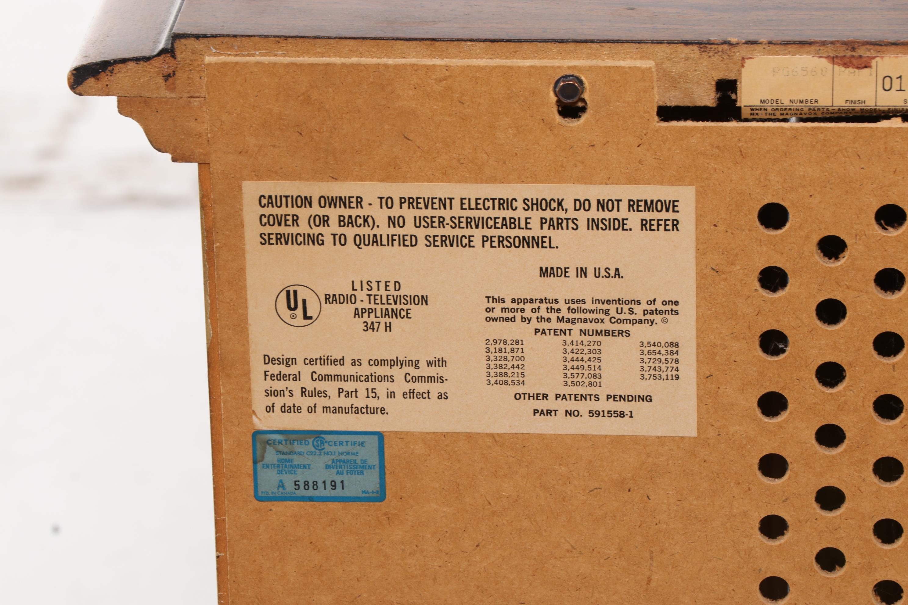 Magnavox "Venetian" Vinyl Grained Stereo Console Cabinet, 1970s