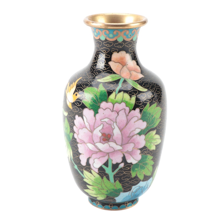 Chinese Cloisonné Vase with Peony and Plum Blossom Motif