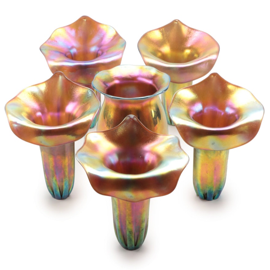 John Cook Iridescent Art Glass "Calla Lily" Light Fixture Shades