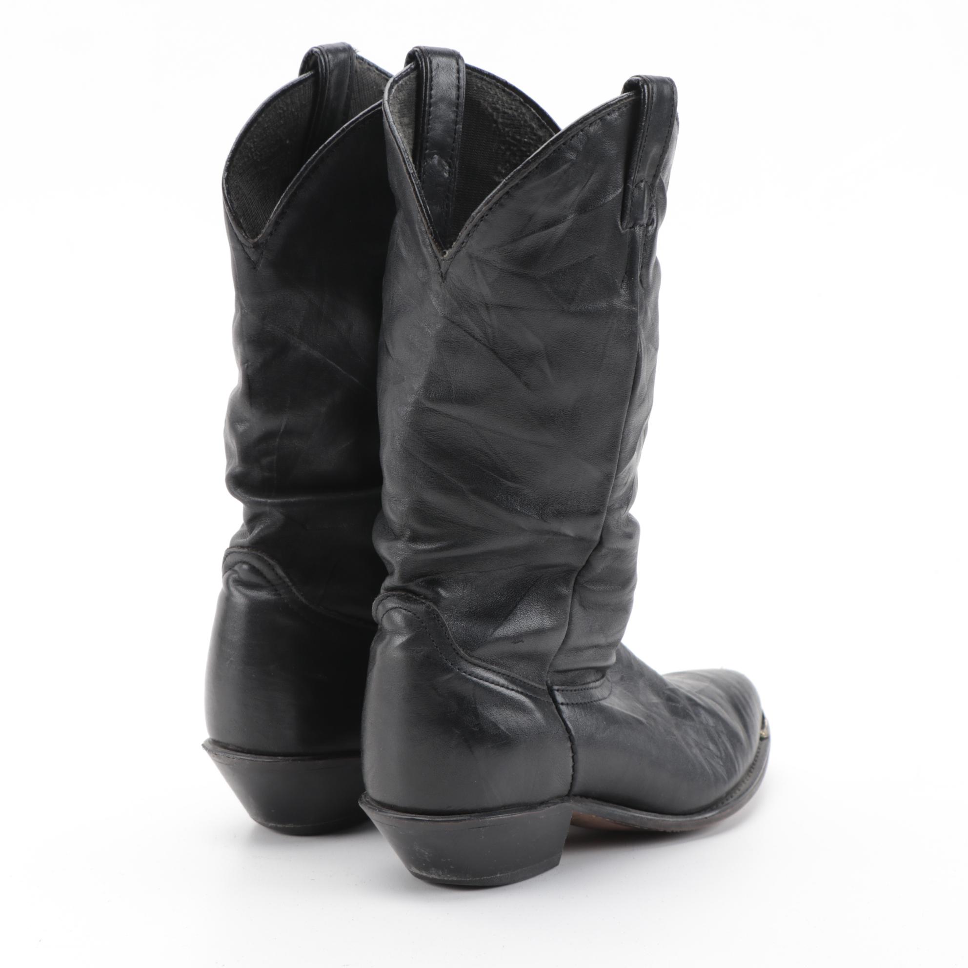 Laredo Black Leather Mid-Calf Toe Strap Boots with Merrell Shoe Box