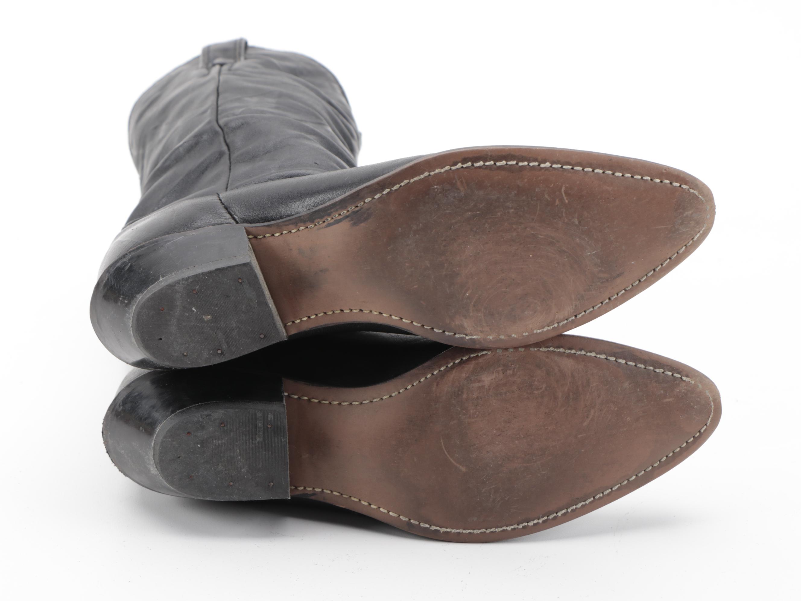 Laredo Black Leather Mid-Calf Toe Strap Boots with Merrell Shoe Box