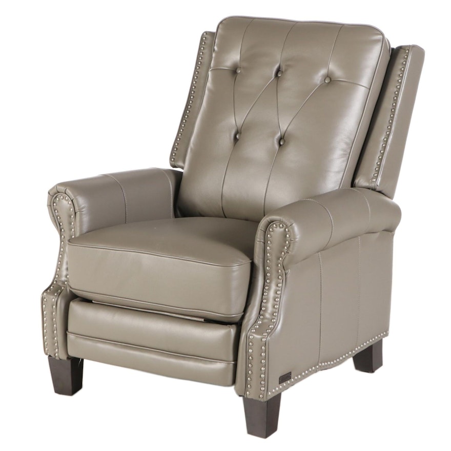 Abbyson "Ridgewood" Grey Leather Pushback Recliner with Brushed Nickel Nailheads