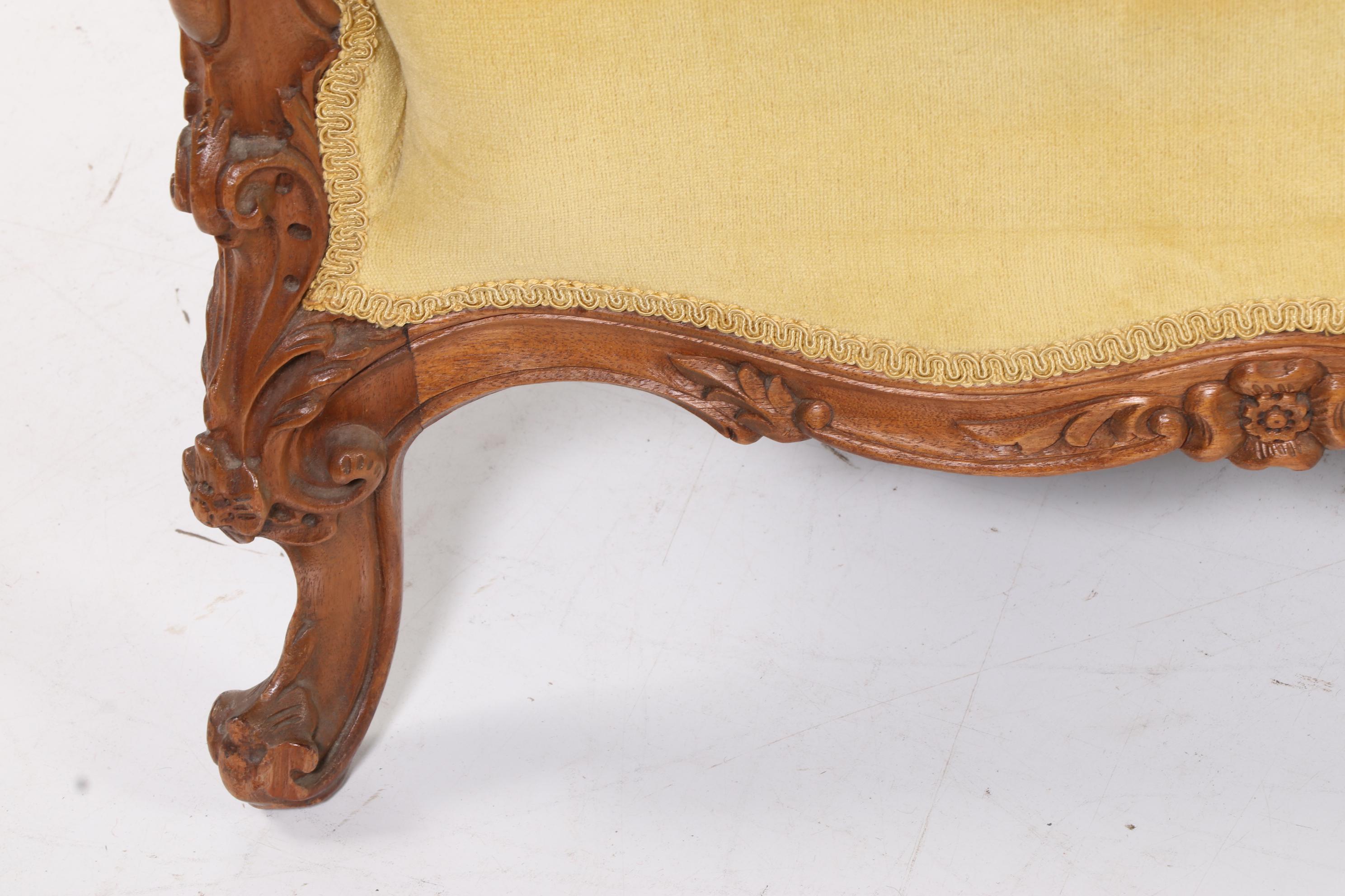 Victorian Style Walnut Upholstered Arm Chair, Early to Mid 20th Century