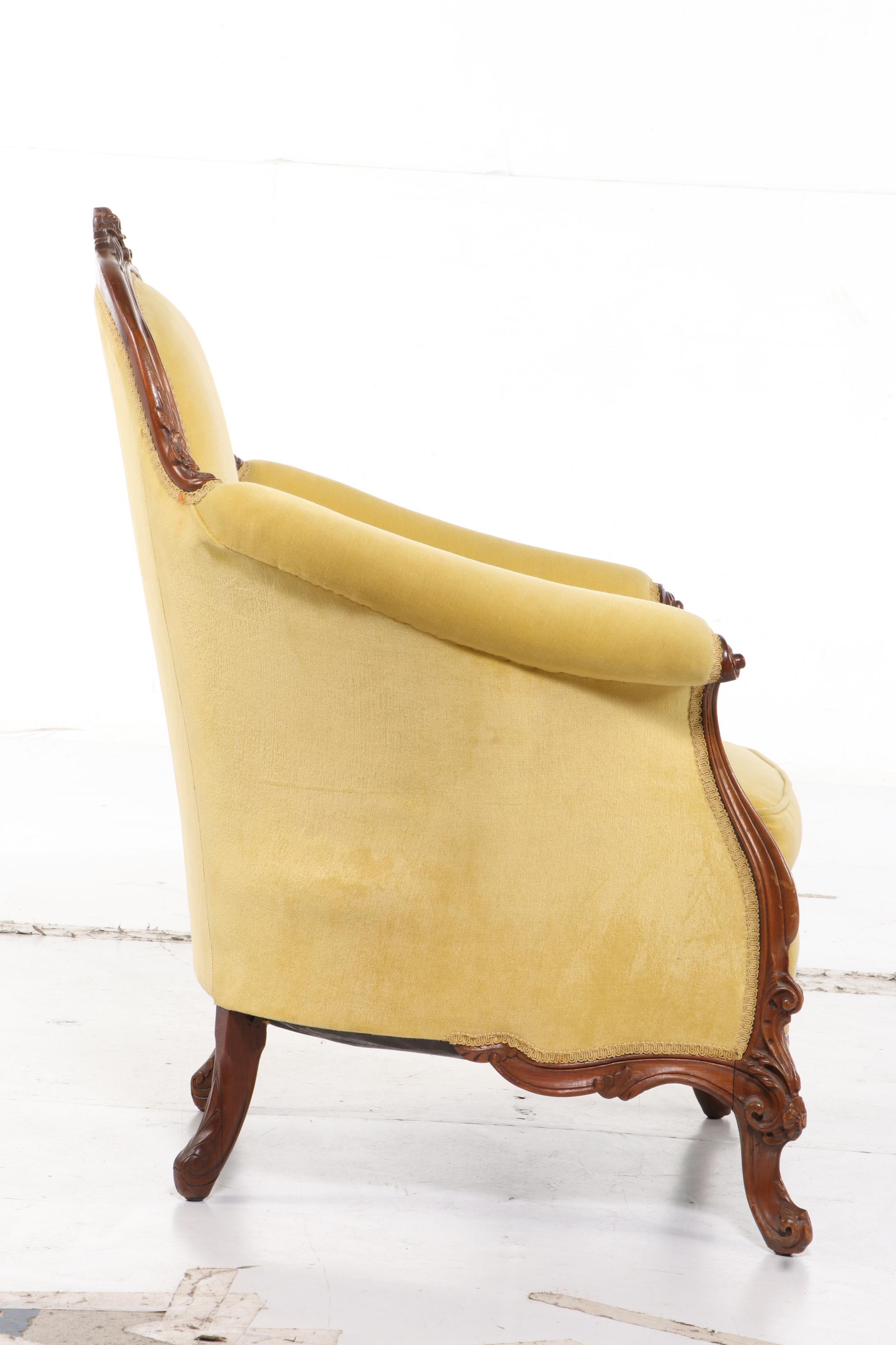 Victorian Style Walnut Upholstered Arm Chair, Early to Mid 20th Century