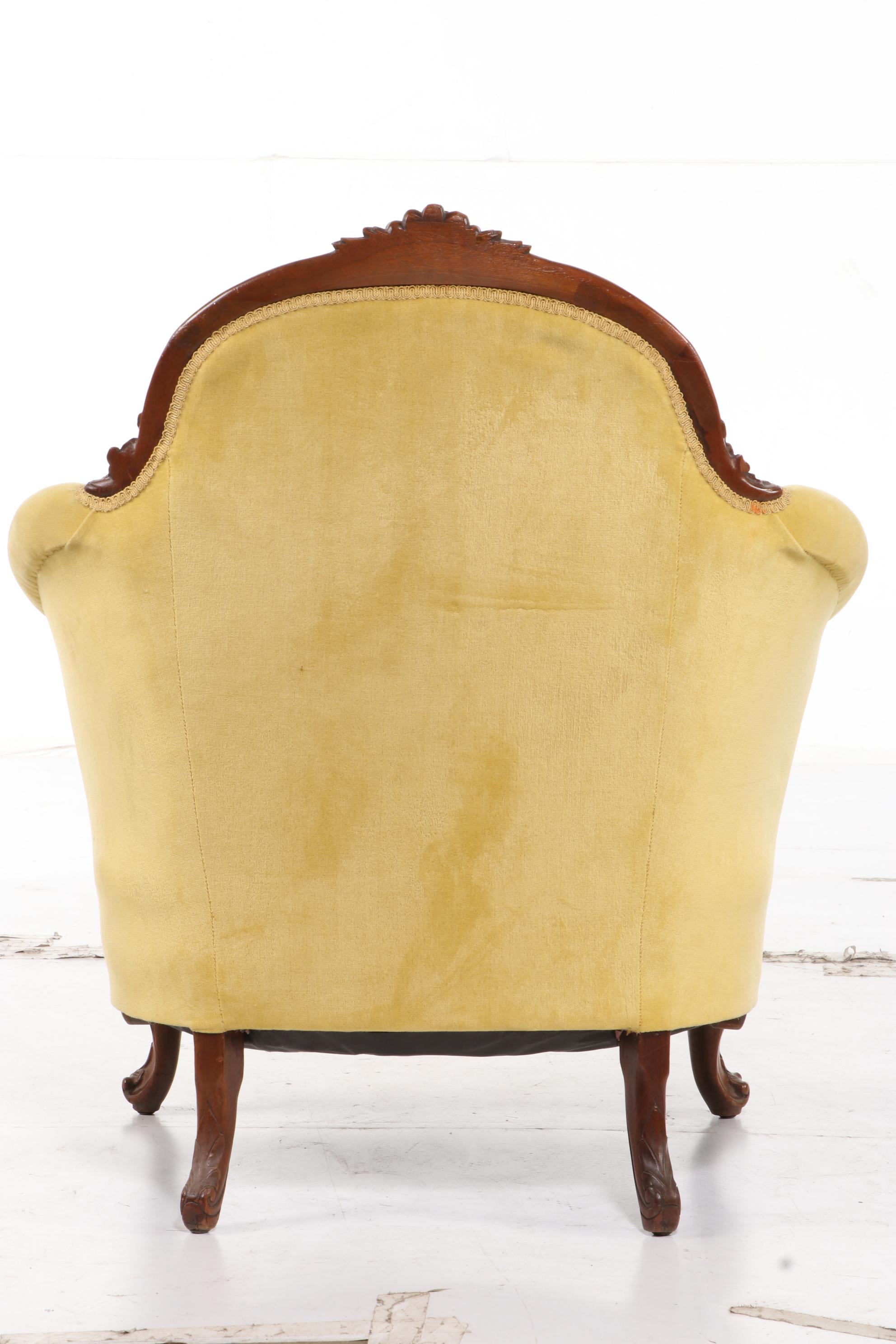 Victorian Style Walnut Upholstered Arm Chair, Early to Mid 20th Century