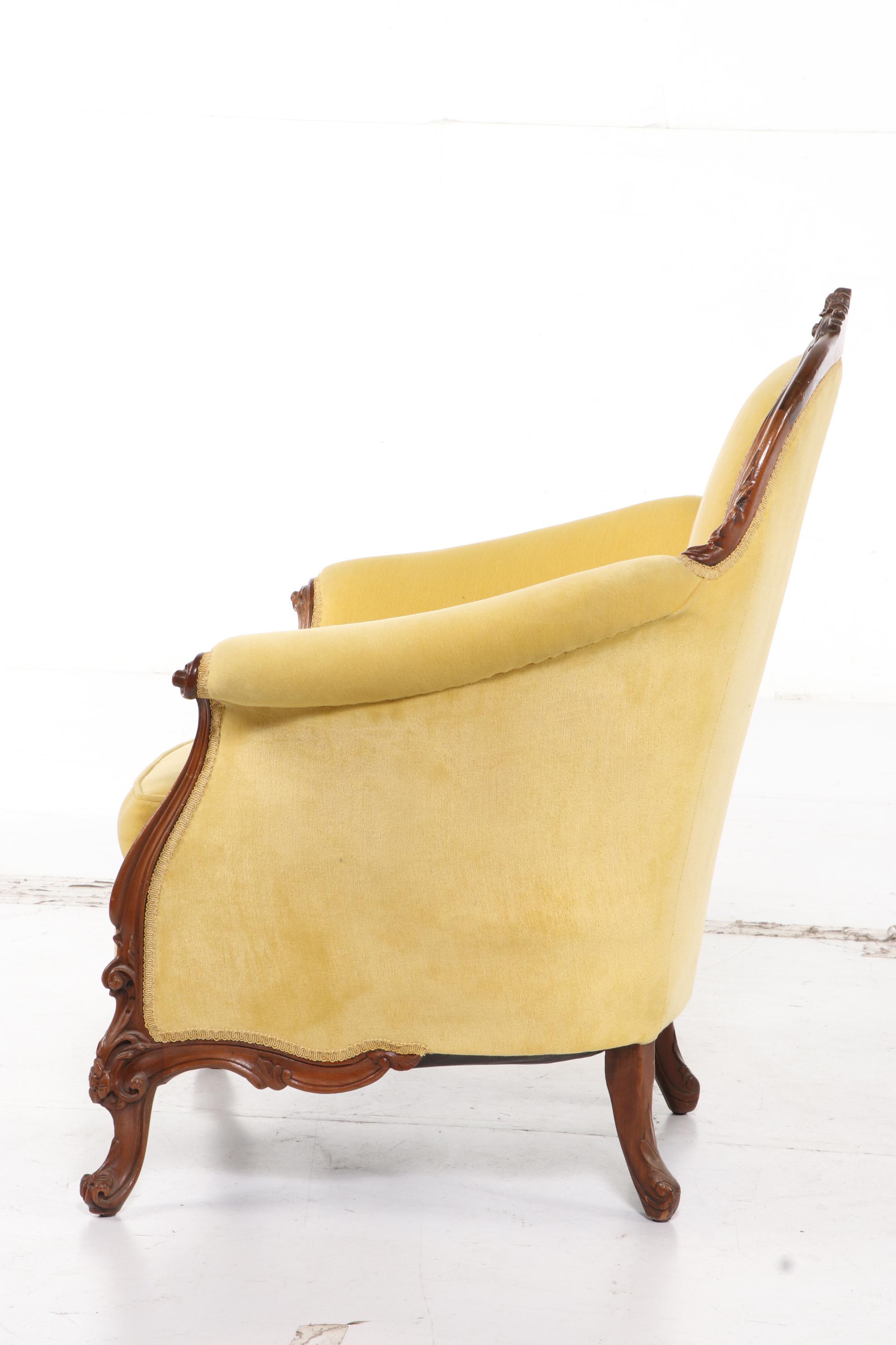 Victorian Style Walnut Upholstered Arm Chair, Early to Mid 20th Century