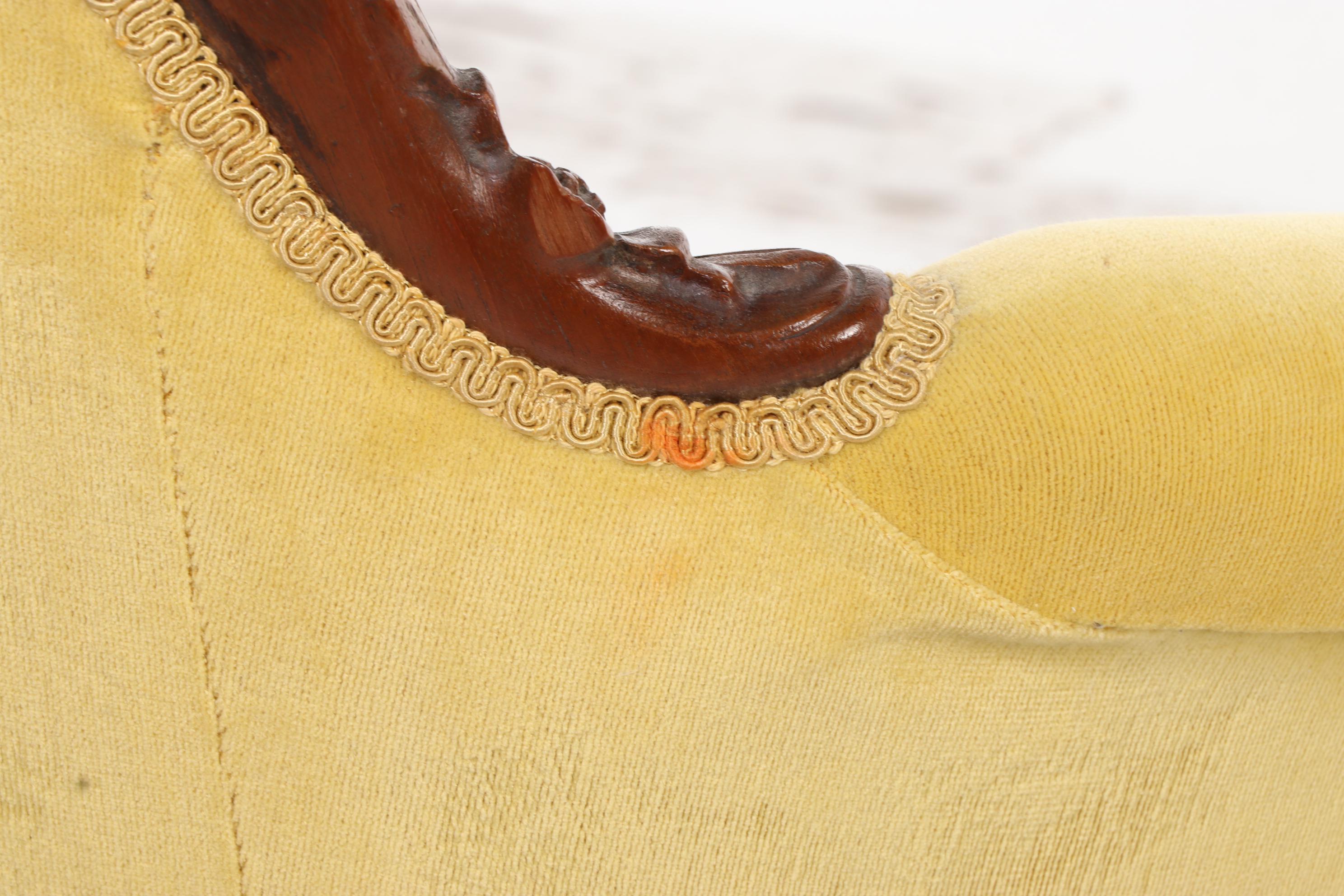 Victorian Style Walnut Upholstered Arm Chair, Early to Mid 20th Century