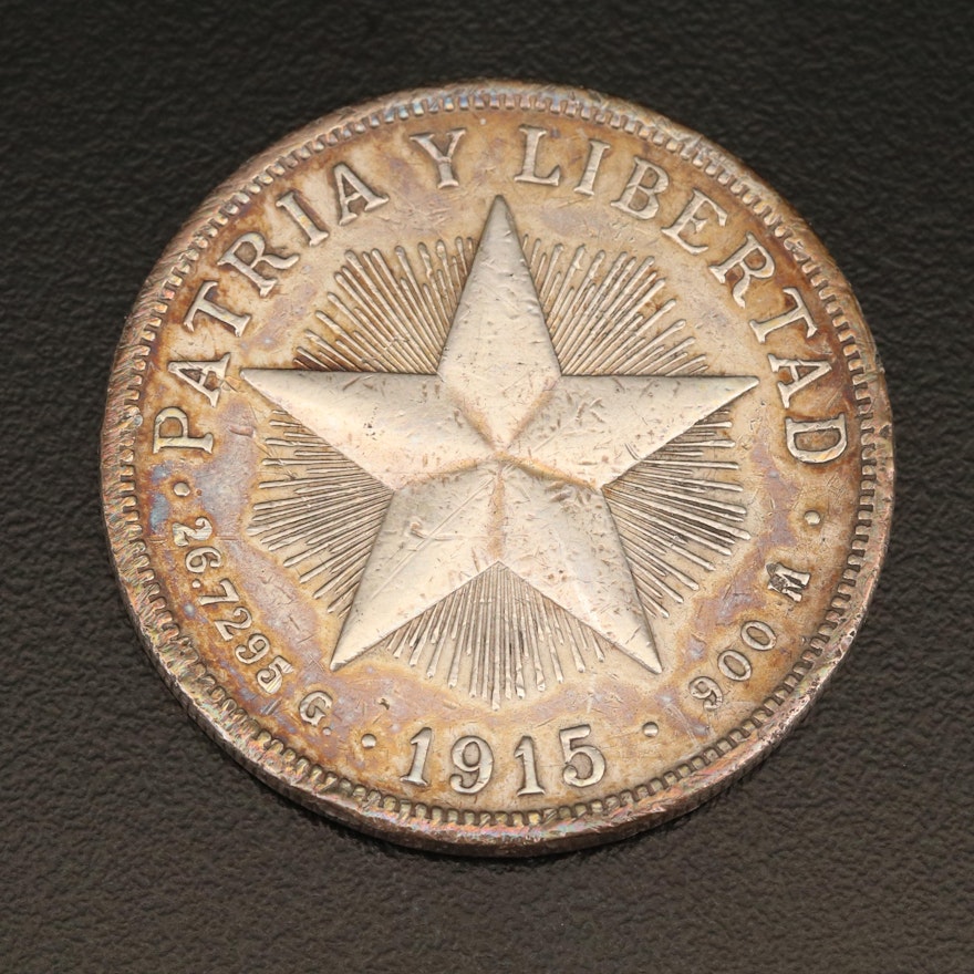 1915 Republic of Cuba Silver 1 Peso