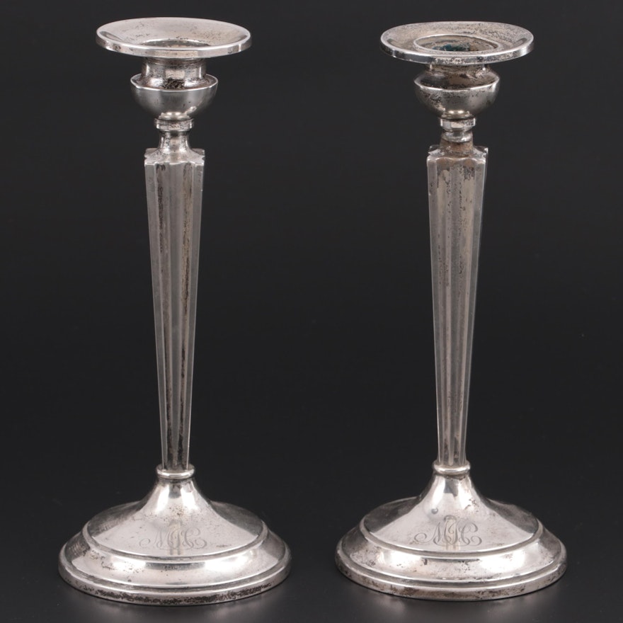 William R. Elfers Co. Art Deco Weighted Sterling Silver Candlesticks, 1930s