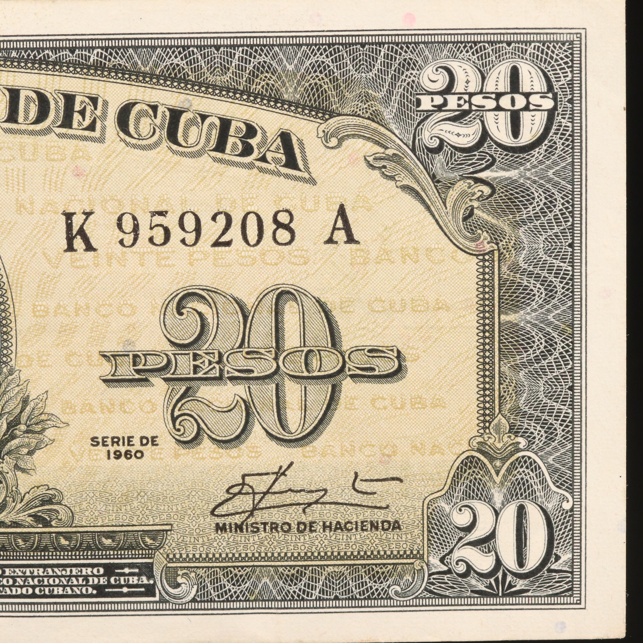 1960 Cuba (Banco Nacional de Cuba) 20 Peso Banknote