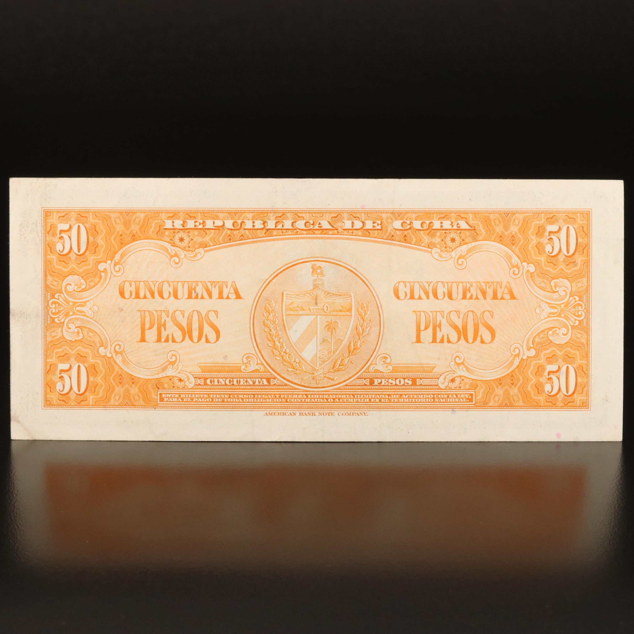 1958 Cuba (Banco Nacional de Cuba) 50 Peso Banknote