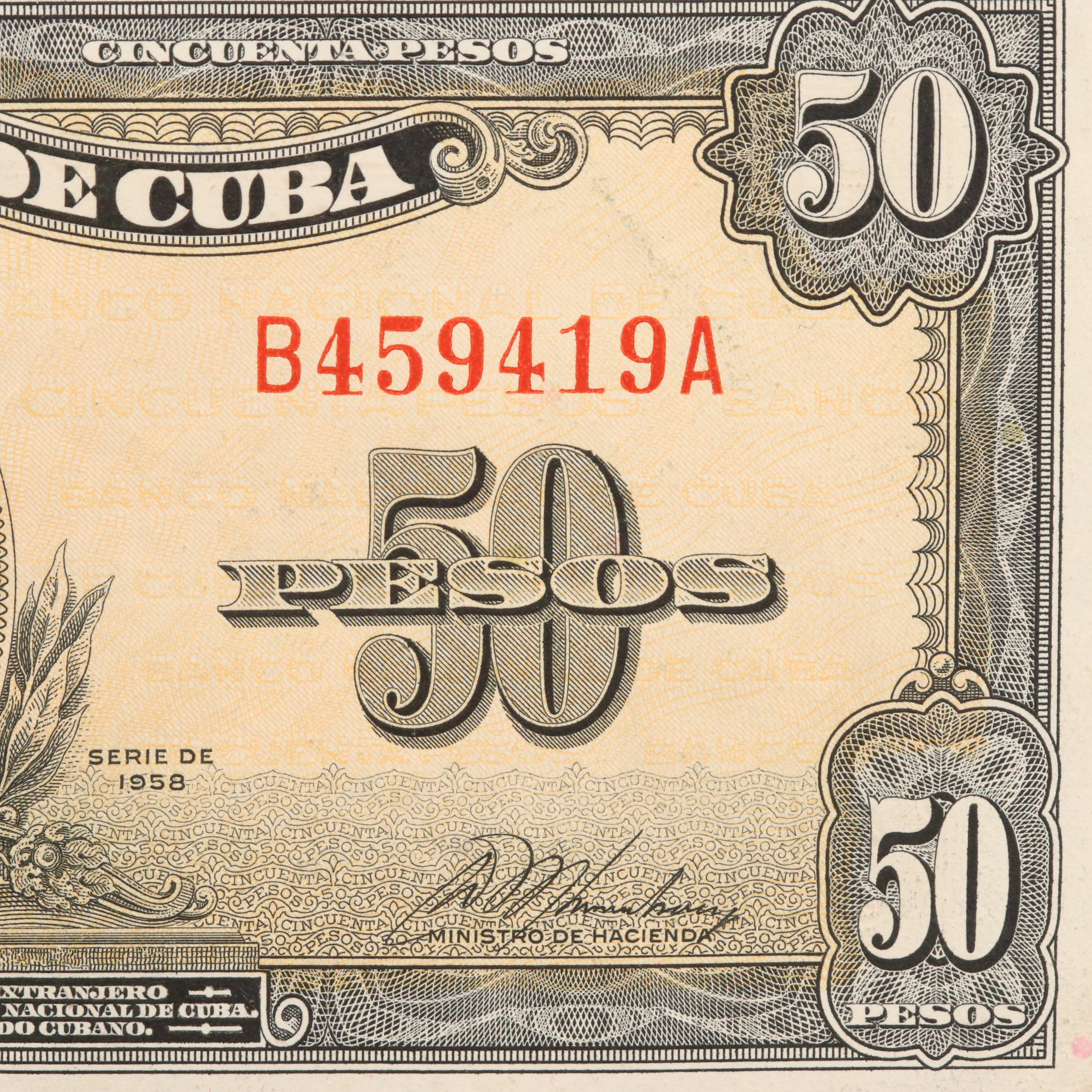 1958 Cuba (Banco Nacional de Cuba) 50 Peso Banknote