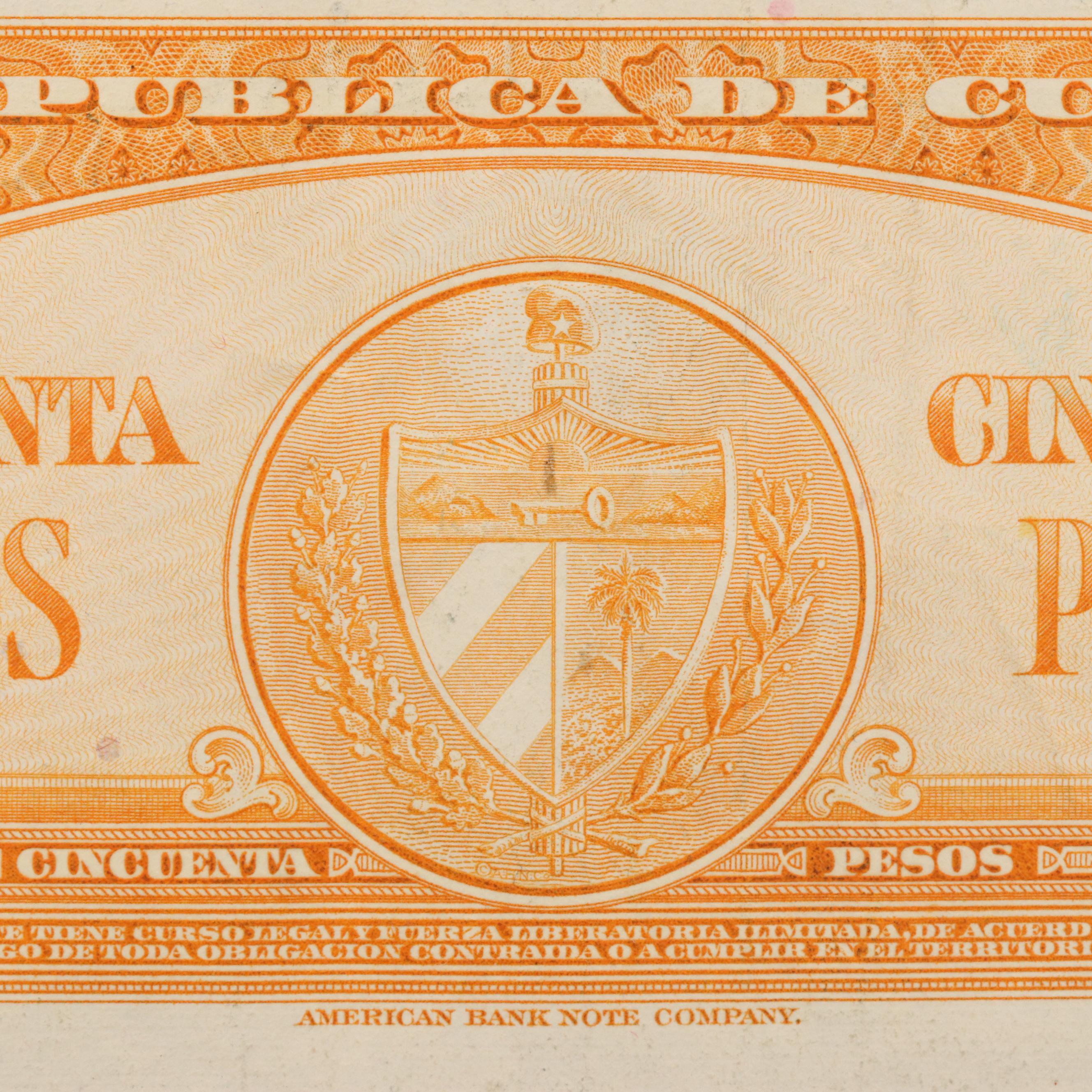 1958 Cuba (Banco Nacional de Cuba) 50 Peso Banknote