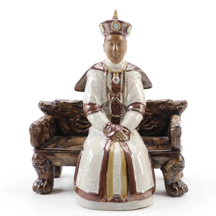 Chinese Ceramic Seated  Emperor Figurine