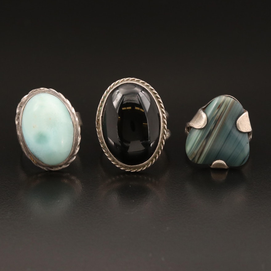 Sterling and 800 Silver Rings with Larimar and Agate