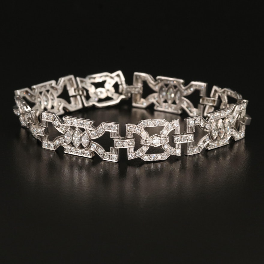 Art Deco Platinum 5.29 CTW Diamond Open Link Bracelet