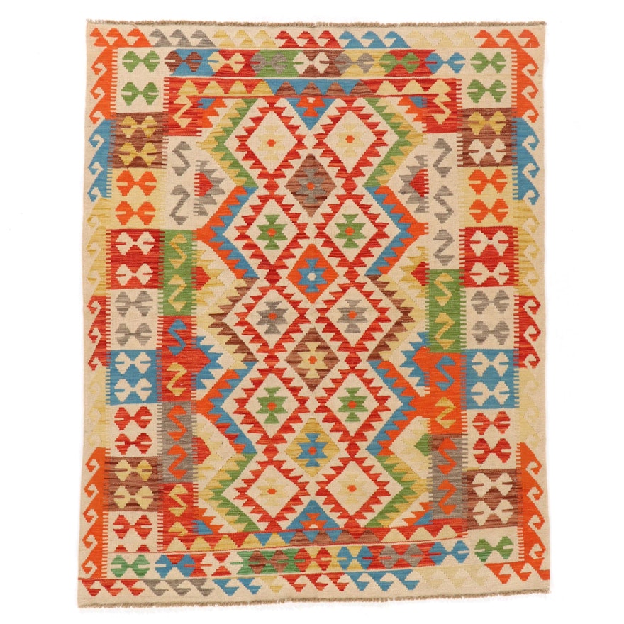 5'6 x 8'1 Handwoven Afghan Kilim Wool Area Rug
