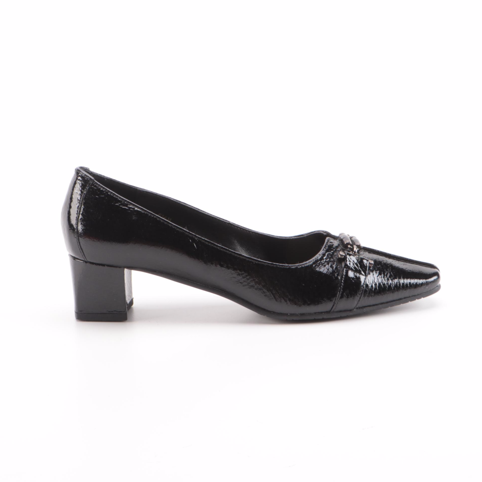 Vaneli Rigmora Black Patent Leather Block Heel Pumps with Box