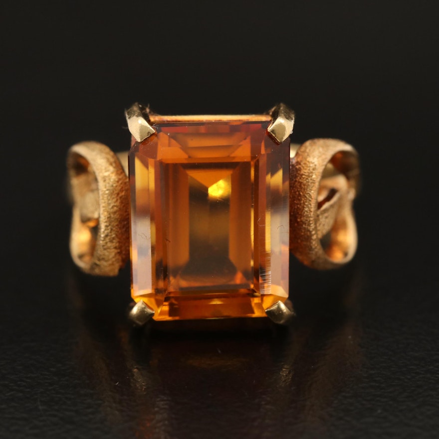 Retro 18K Citrine Rectangular Ring