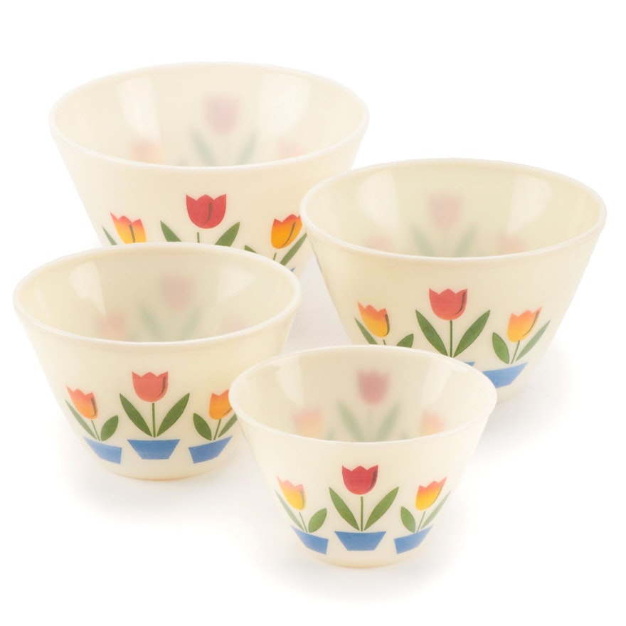 Anchor Hocking Fire-King "Tulip" Milk Glass Mixing Bowls, 1950s